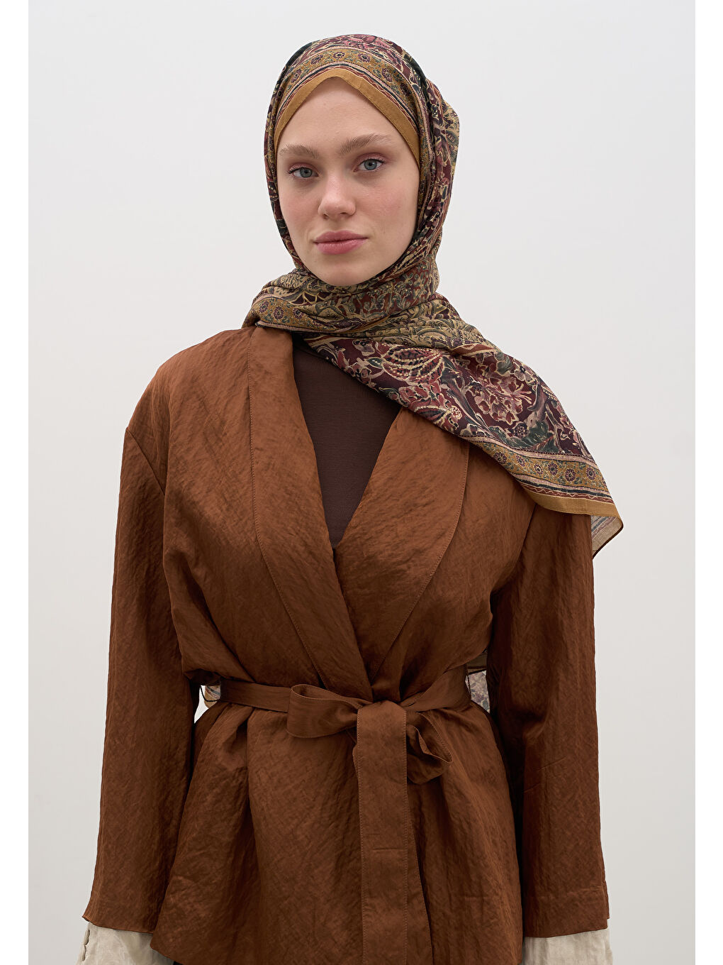 Kahverengi Vanessa Desen Şal Kiremit-1