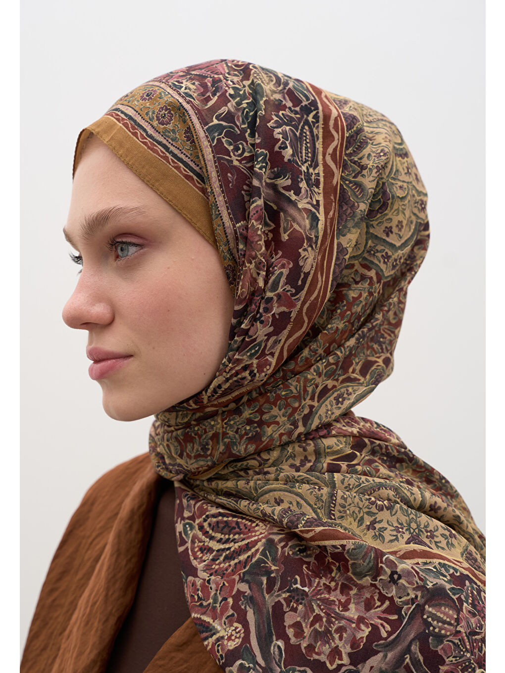 Kahverengi Vanessa Desen Şal Kiremit-2