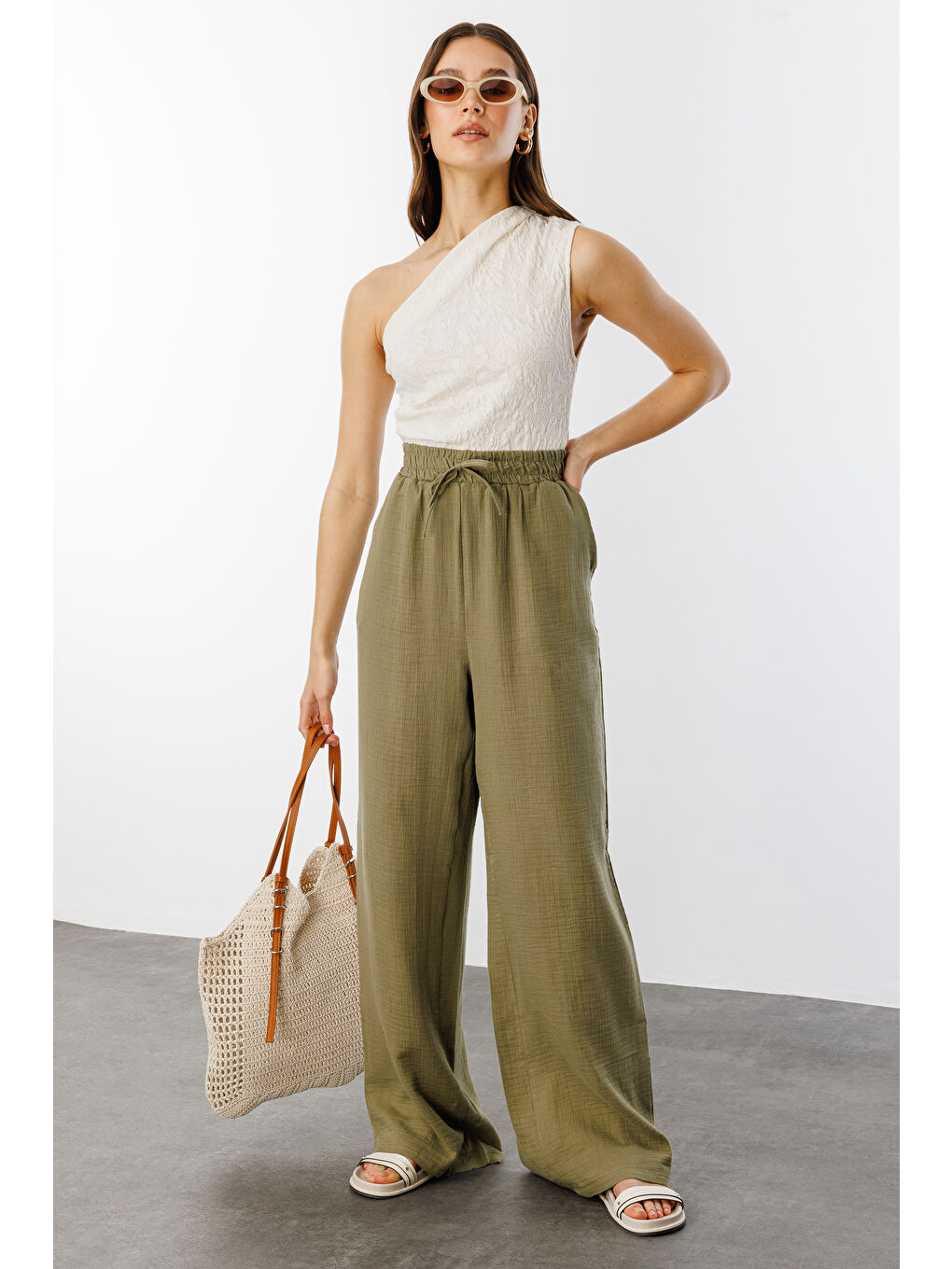 Haki Müslin Palazzo Kadın Pantolon MÜSLİN-PANTOLON-1