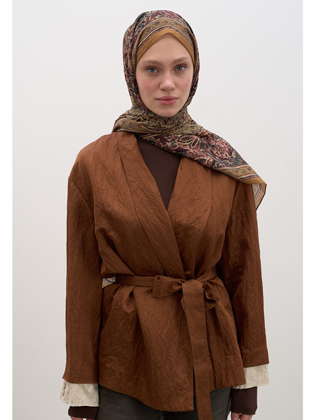 Kahverengi Vanessa Desen Şal Kiremit-3