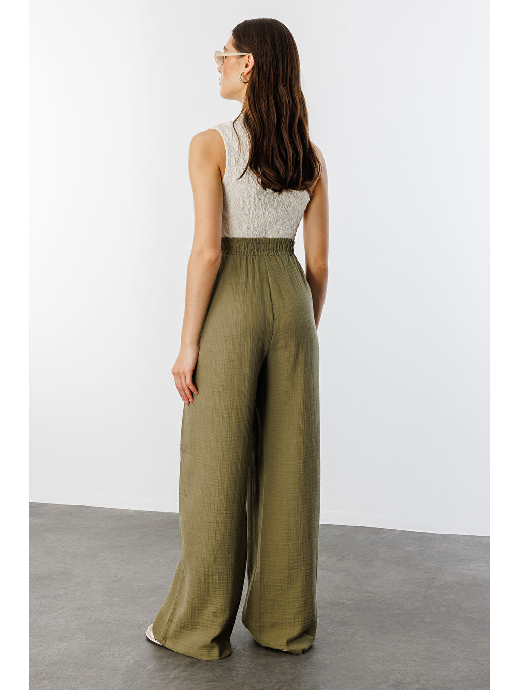 Haki Müslin Palazzo Kadın Pantolon MÜSLİN-PANTOLON-3