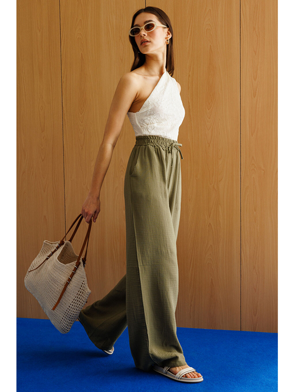 Haki Müslin Palazzo Kadın Pantolon MÜSLİN-PANTOLON-4