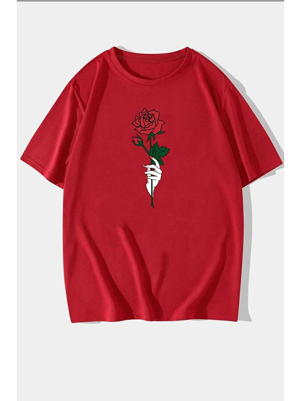 uyguntarz Kırmızı Unisex Rose Baskılı T-shirt