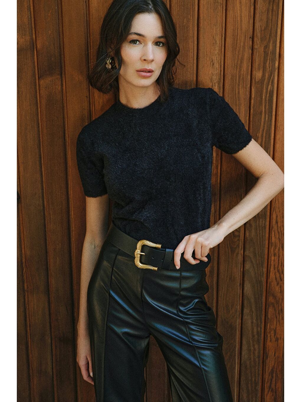 Sakallı Kısa Kol Triko - Siyah