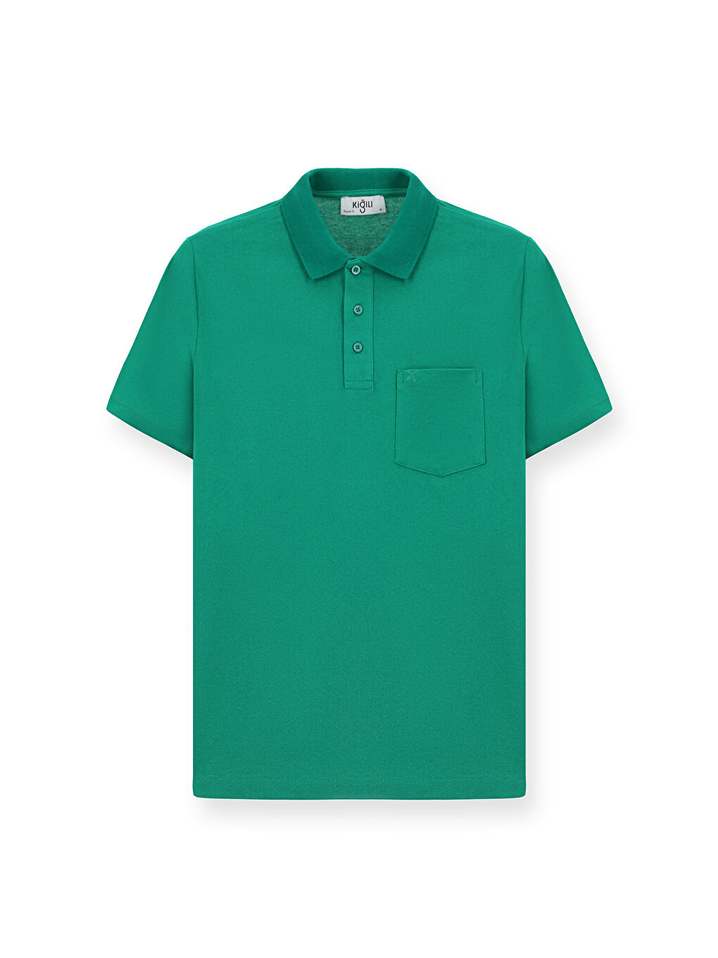 Yeşil Regular Fit Pamuklu Nakışlı Cepli Polo Yaka Büyük Beden Tişört