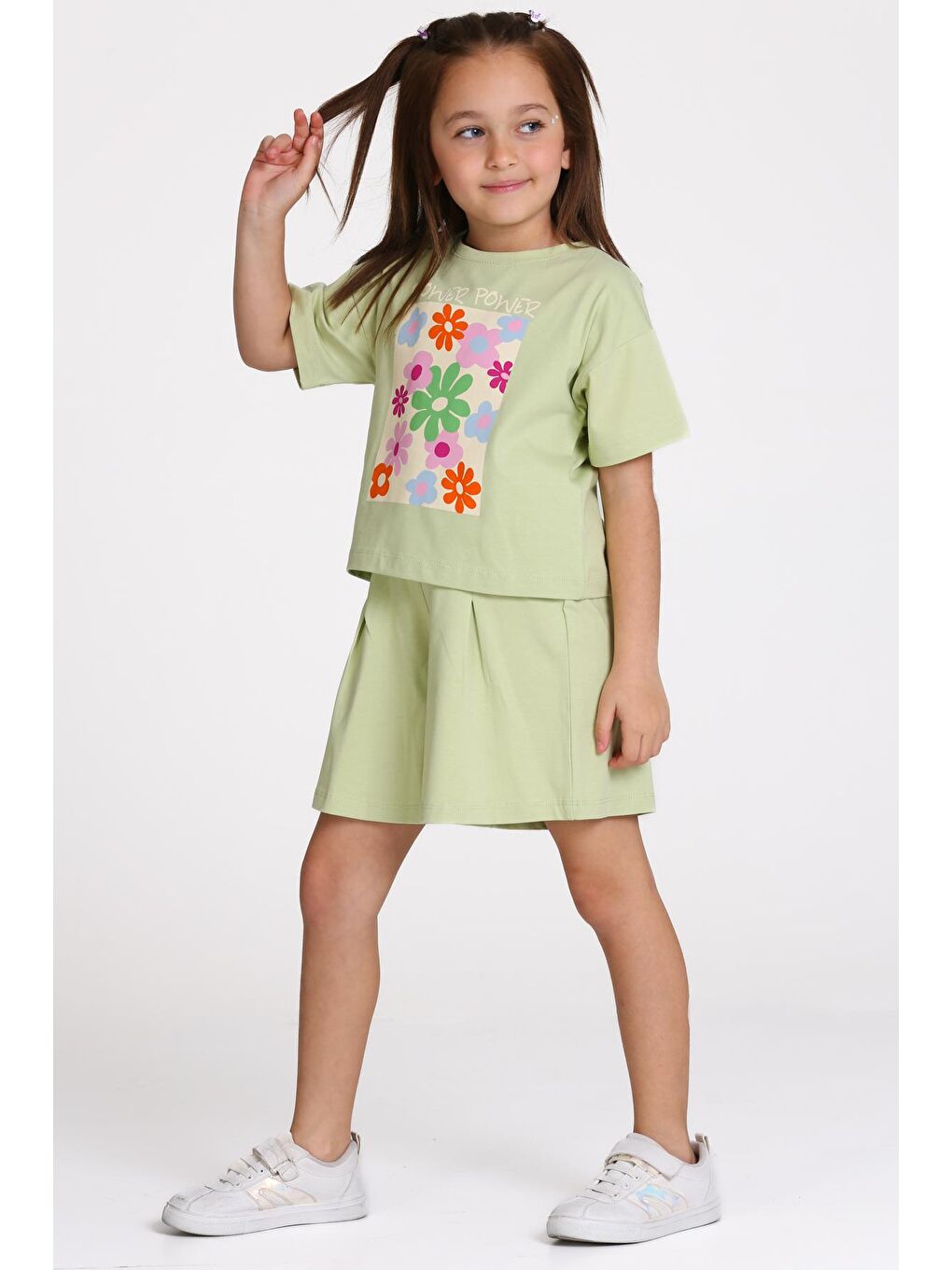 Yeşil Flower Power Baskılı 3-7 Yaş Takım - 2510-6