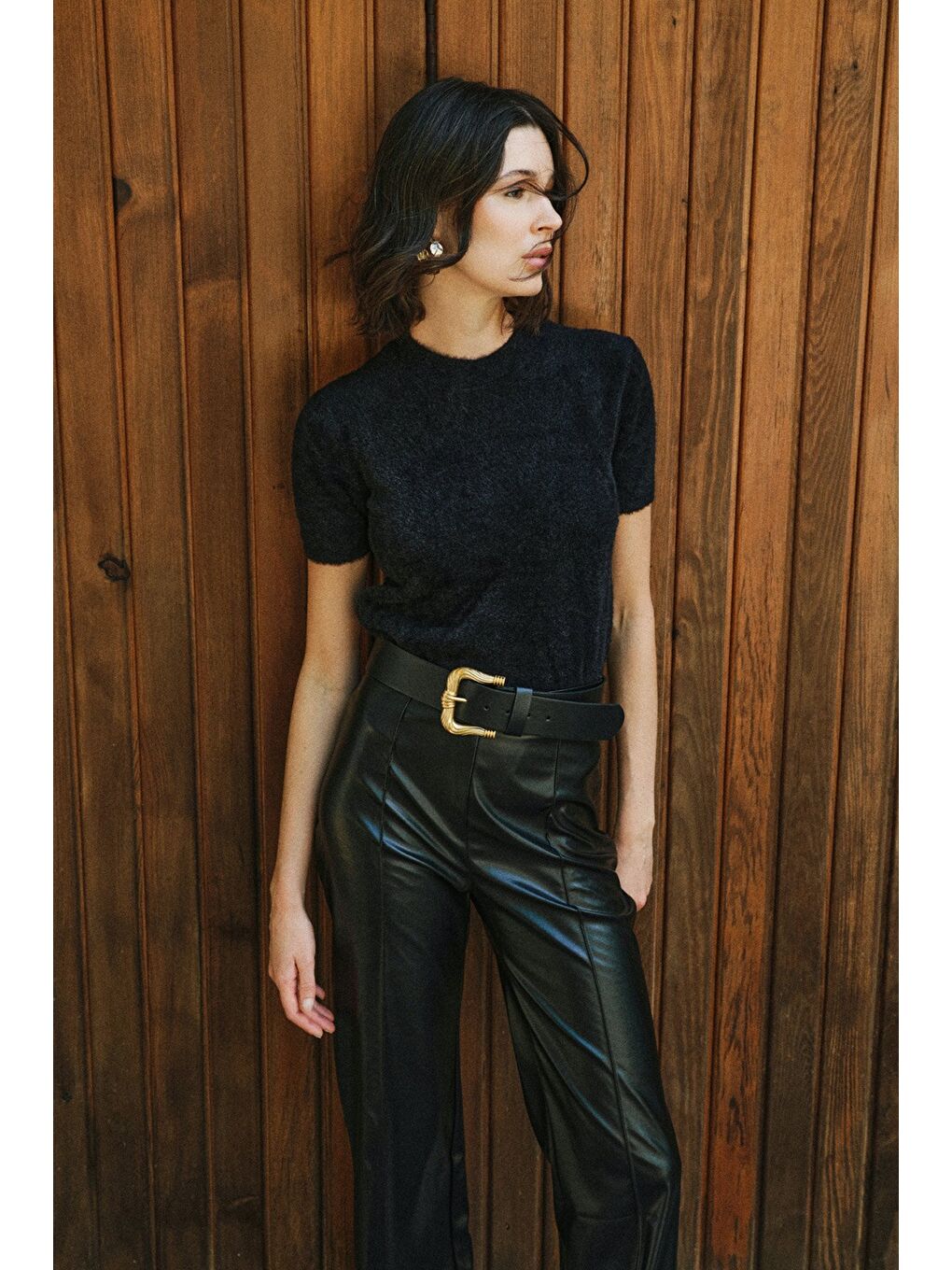 Sakallı Kısa Kol Triko - Siyah-1