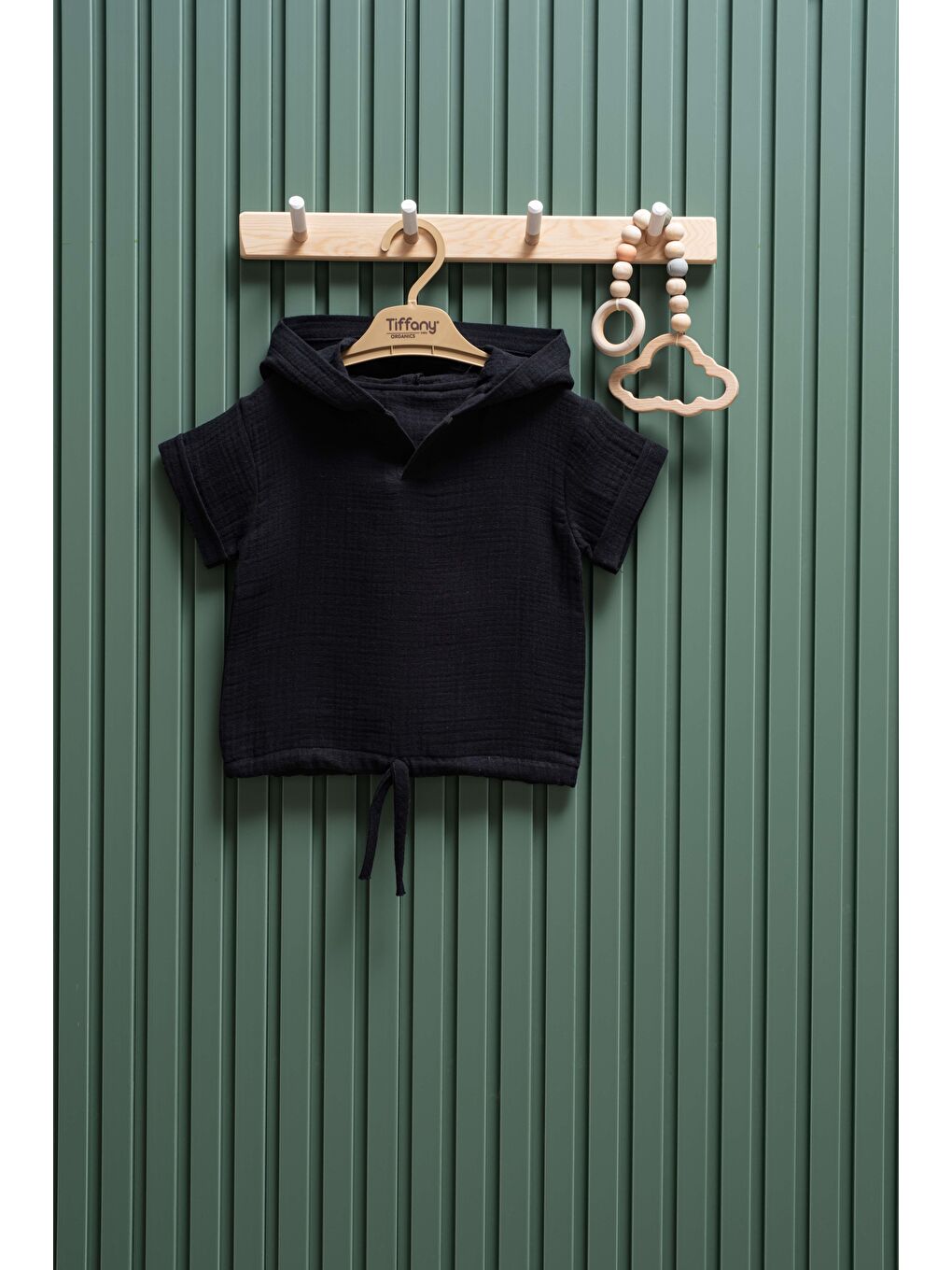 Siyah Unisex Müslin Kapüşonlu Tişört 6 Ay 3 Yaş %100 Pamuk