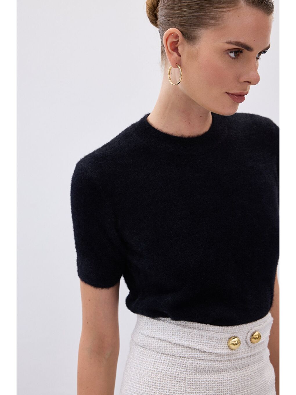 Sakallı Kısa Kol Triko - Siyah-3