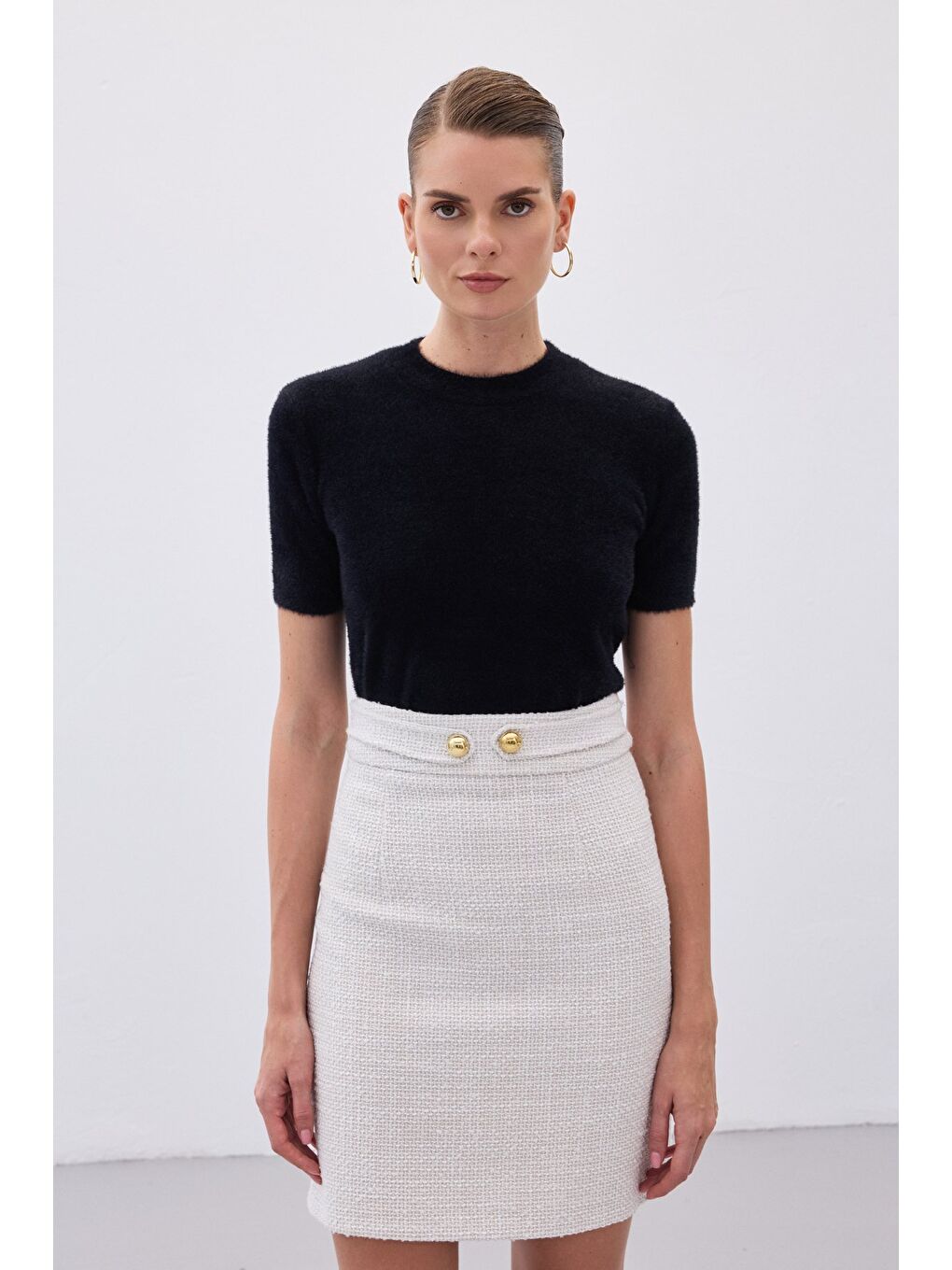 Sakallı Kısa Kol Triko - Siyah-5