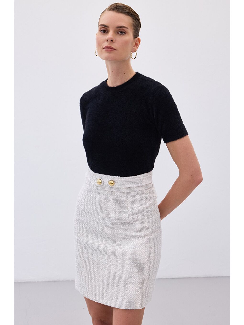 Sakallı Kısa Kol Triko - Siyah-6