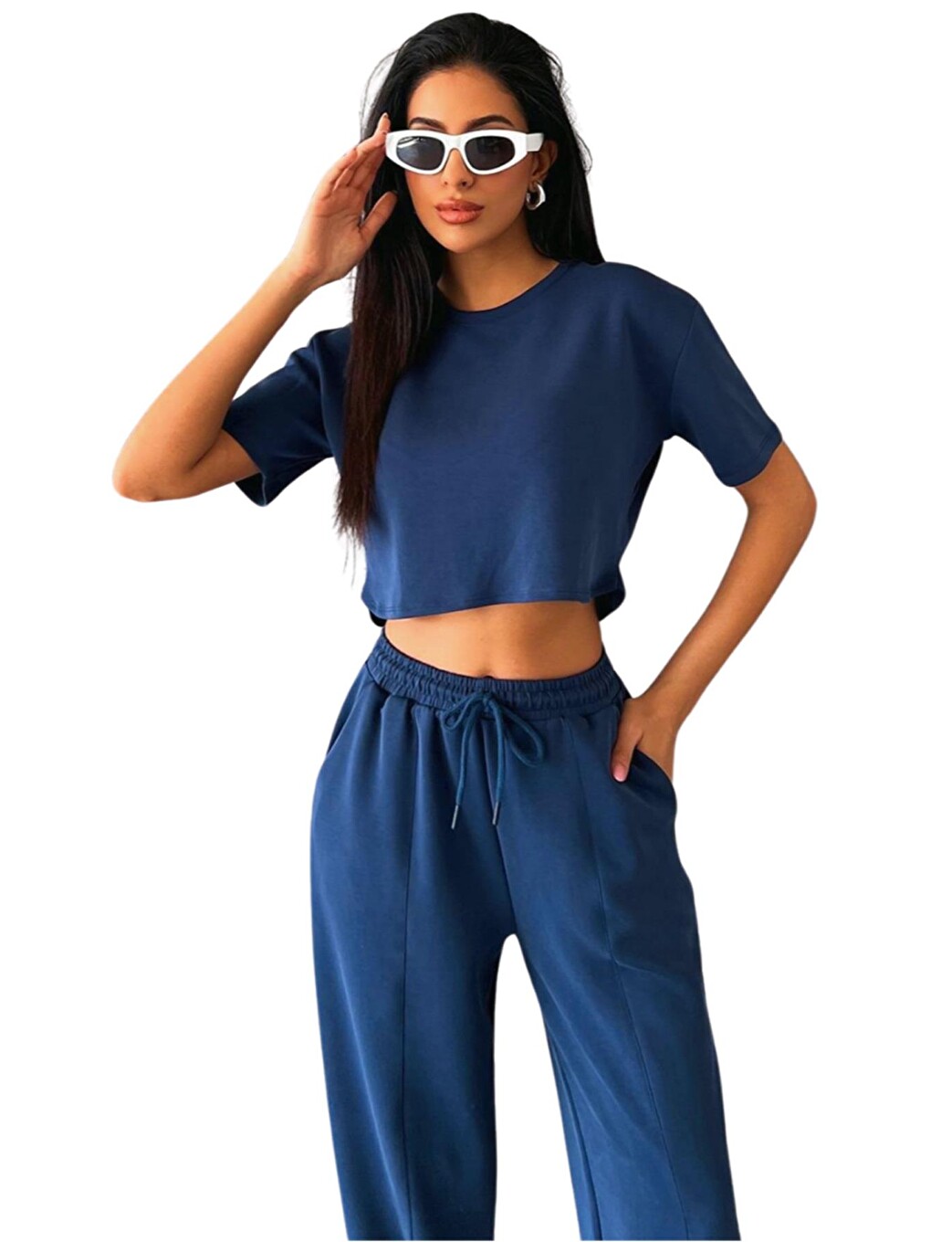 Lacivert Ultra Yumuşak Dokunuş: Modal Crop Top Serisi Kadın Tişört @savona-1