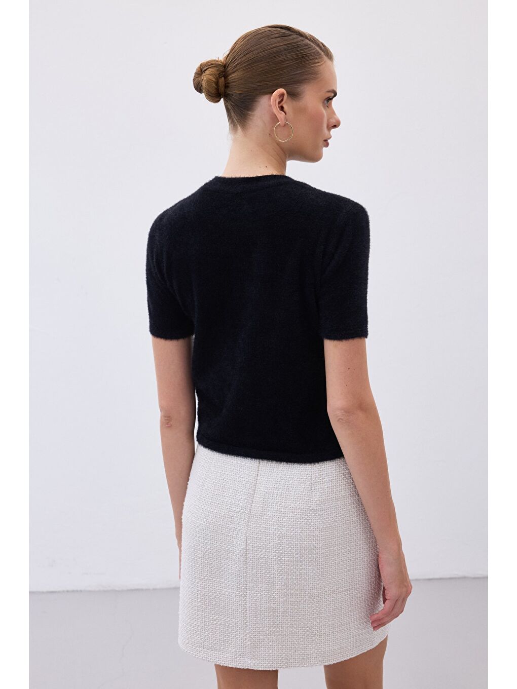 Sakallı Kısa Kol Triko - Siyah-7