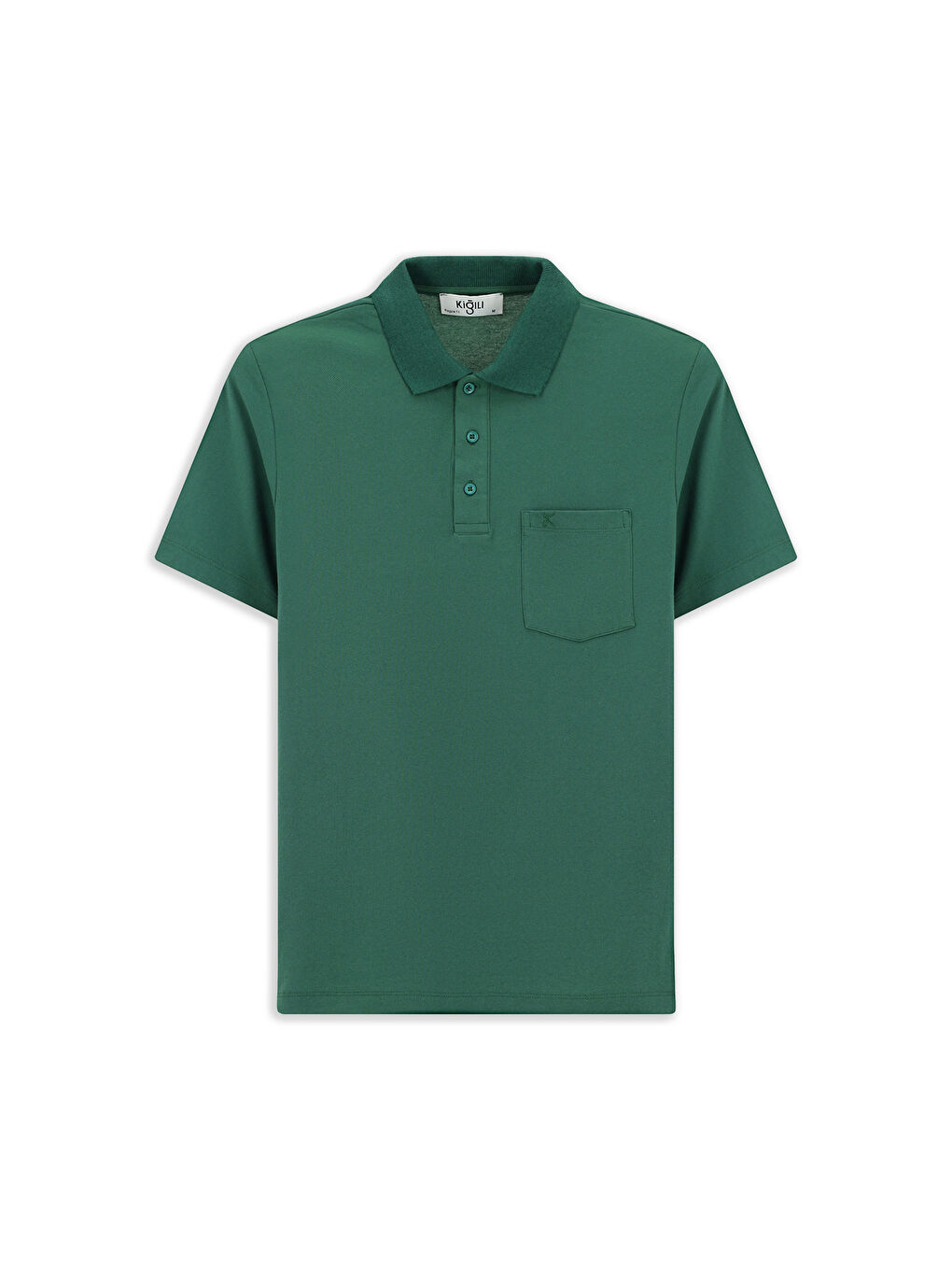 Yeşil Regular Fit Pamuklu Nakışlı Cepli Polo Yaka Büyük Beden Tişört