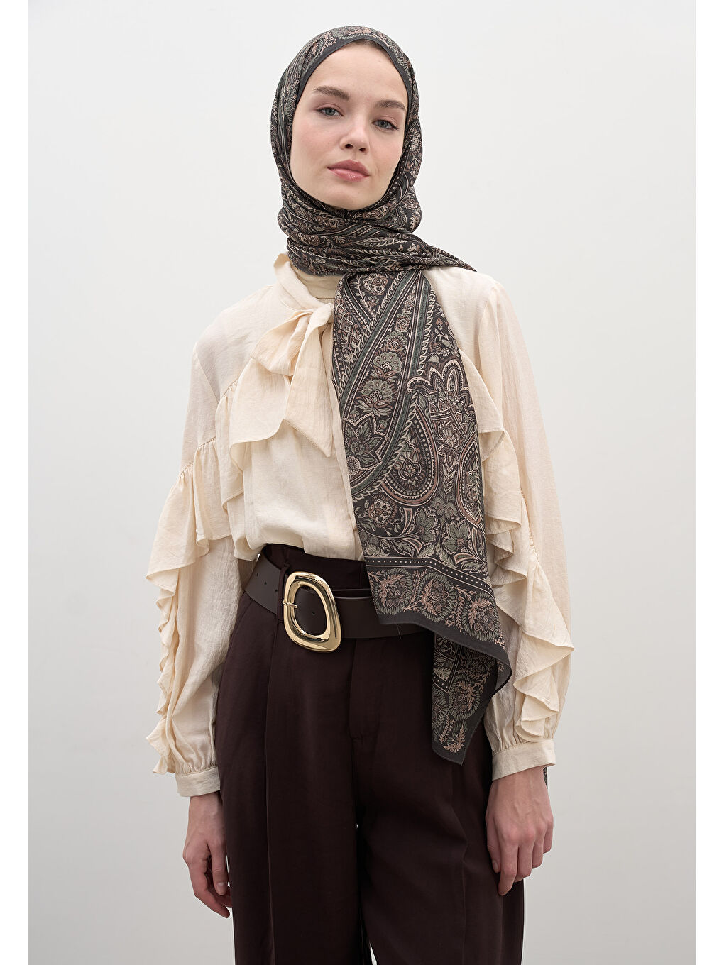 Kahverengi Petra Desen Şal Duman