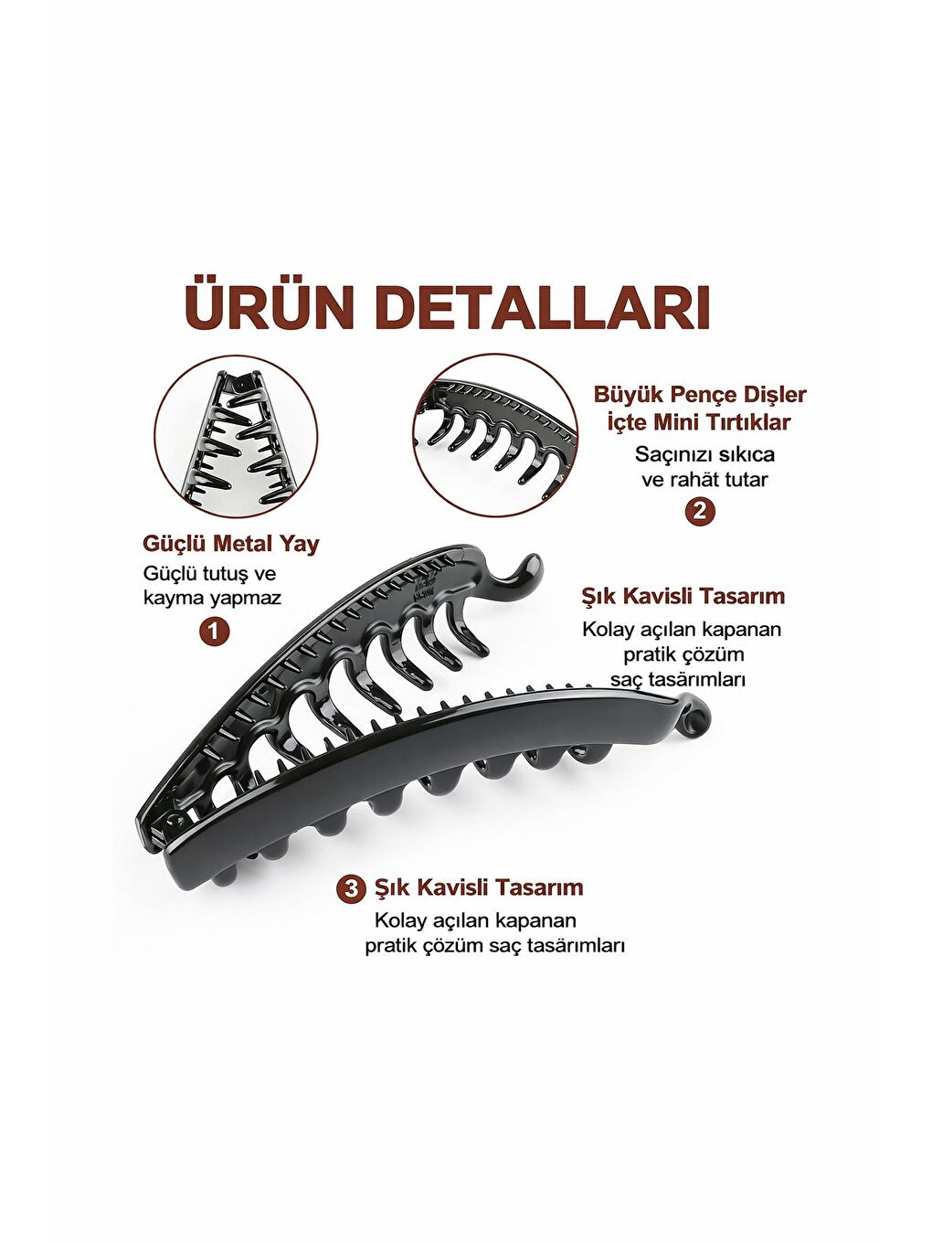 Büyük Siyah Taraklı Muz Toka - 2 Adet-2