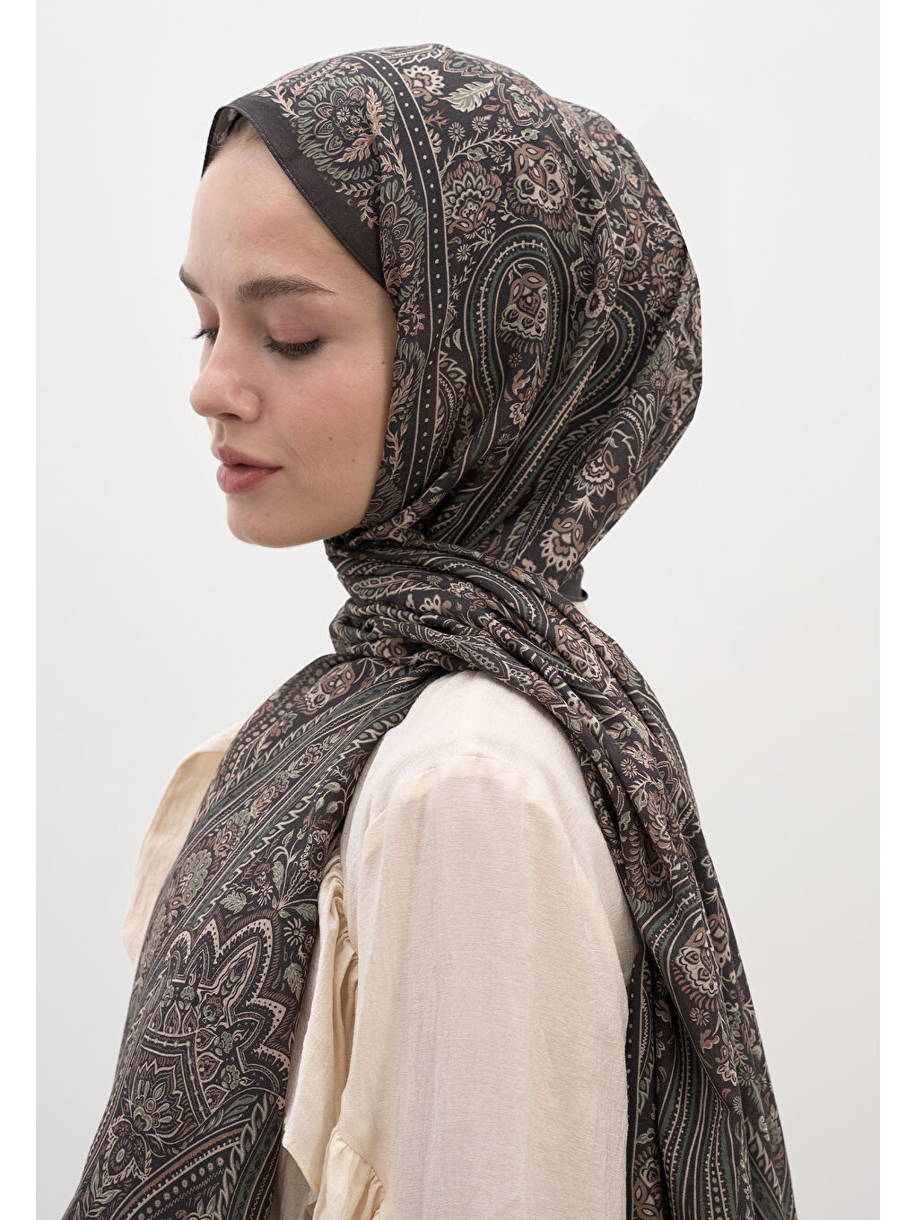 Kahverengi Petra Desen Şal Duman-1