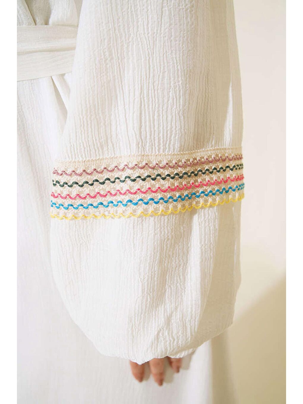 2470 Uzun Tesettür Elbise - Ekru-2