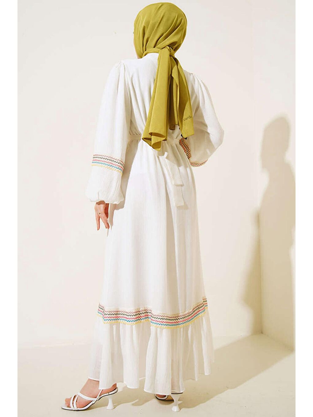 2470 Uzun Tesettür Elbise - Ekru-3