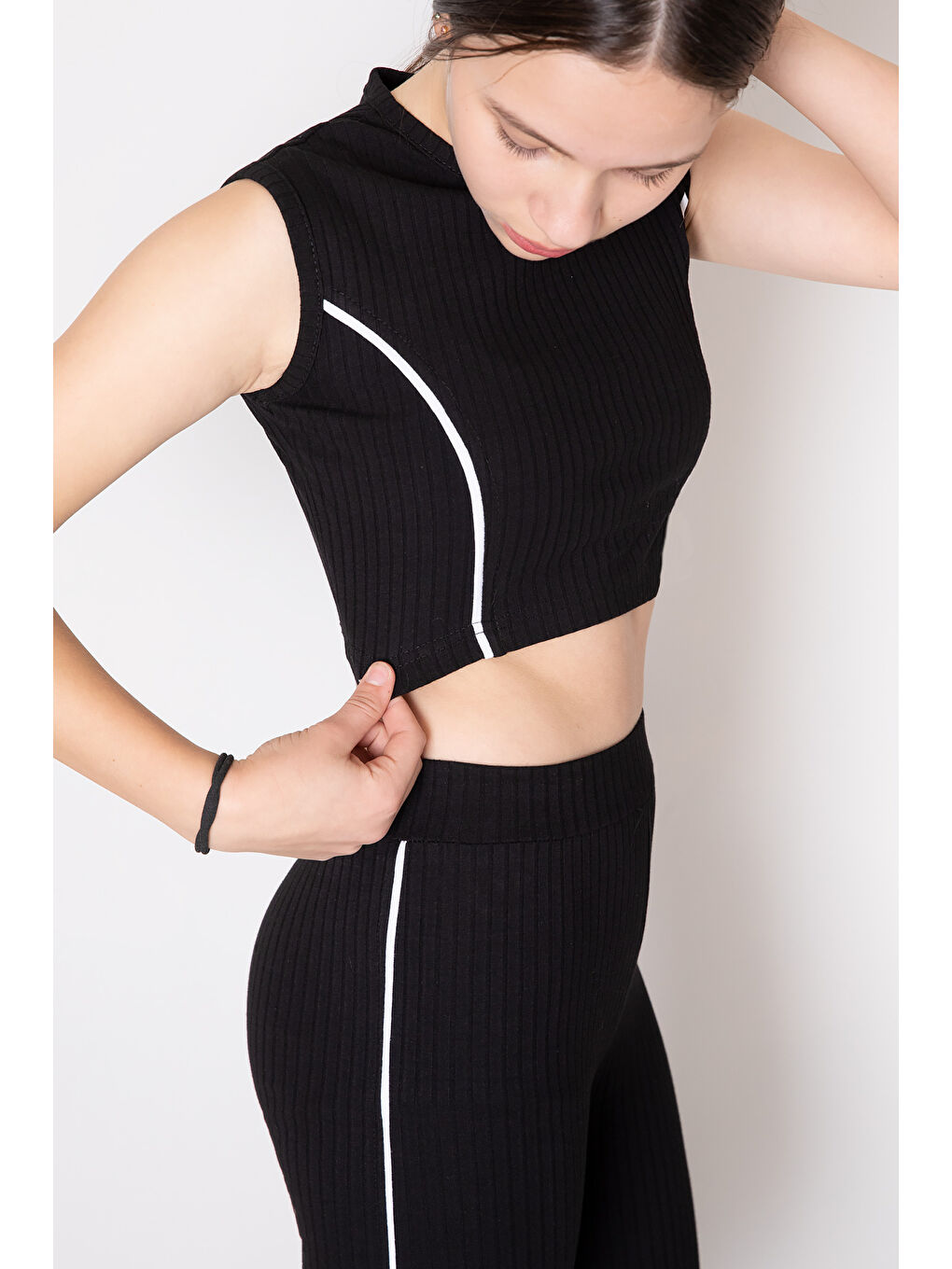 Siyah Kız Çocuk Tatylı Croplu 2'li Takım 20242-1