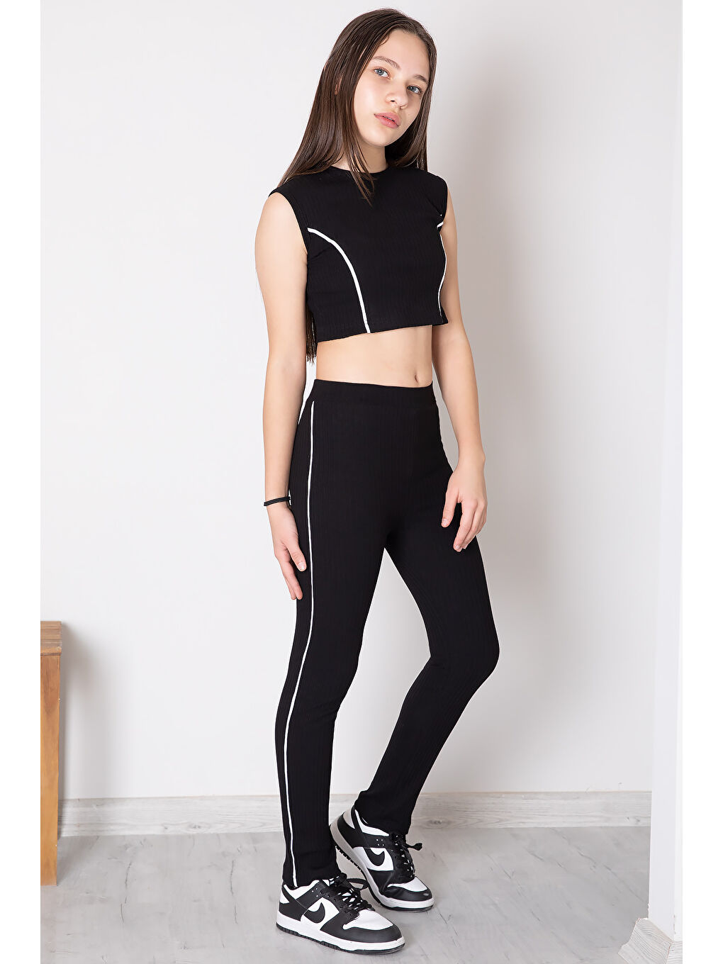 Siyah Kız Çocuk Tatylı Croplu 2'li Takım 20242-2