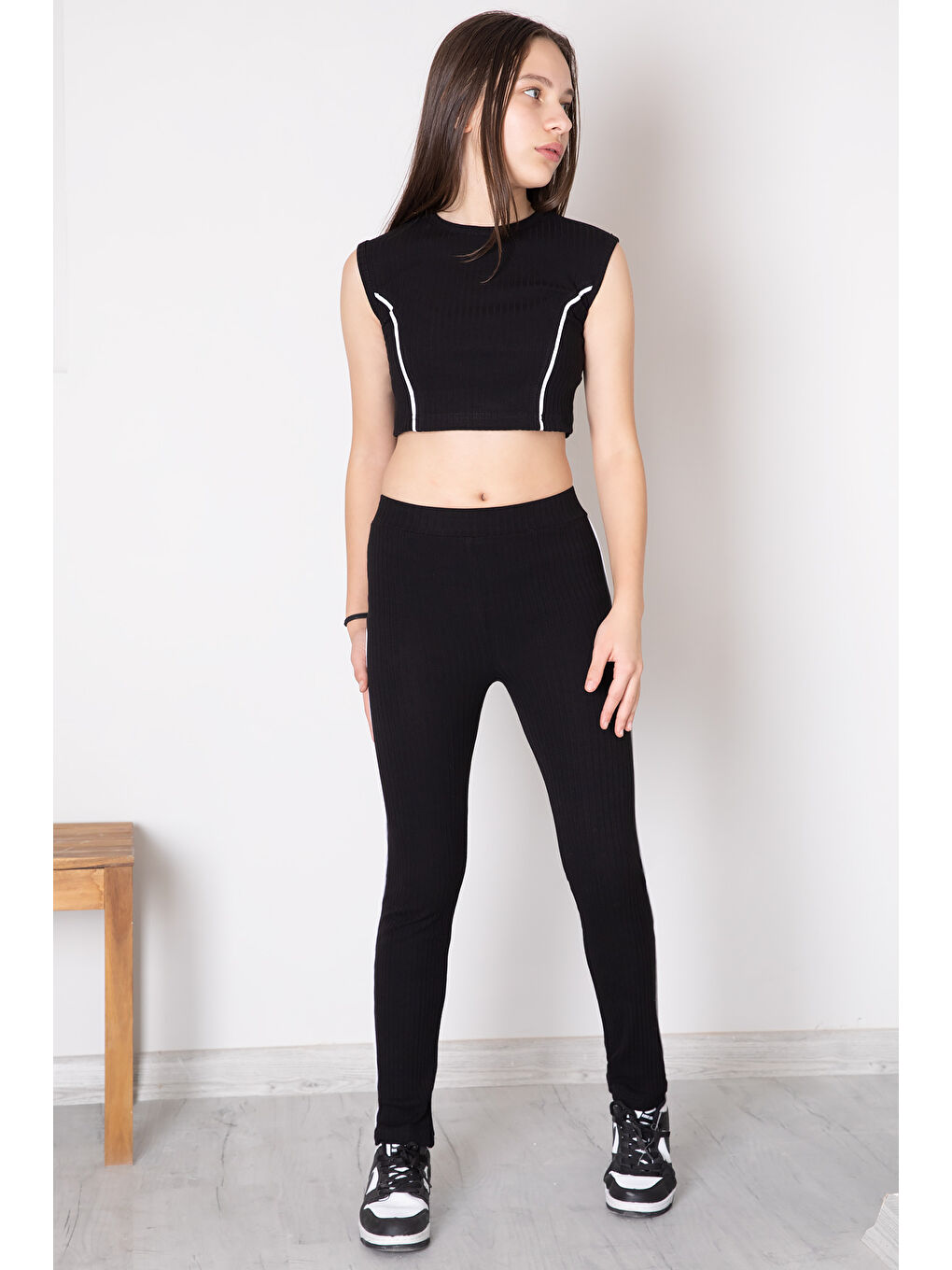 Siyah Kız Çocuk Tatylı Croplu 2'li Takım 20242-3