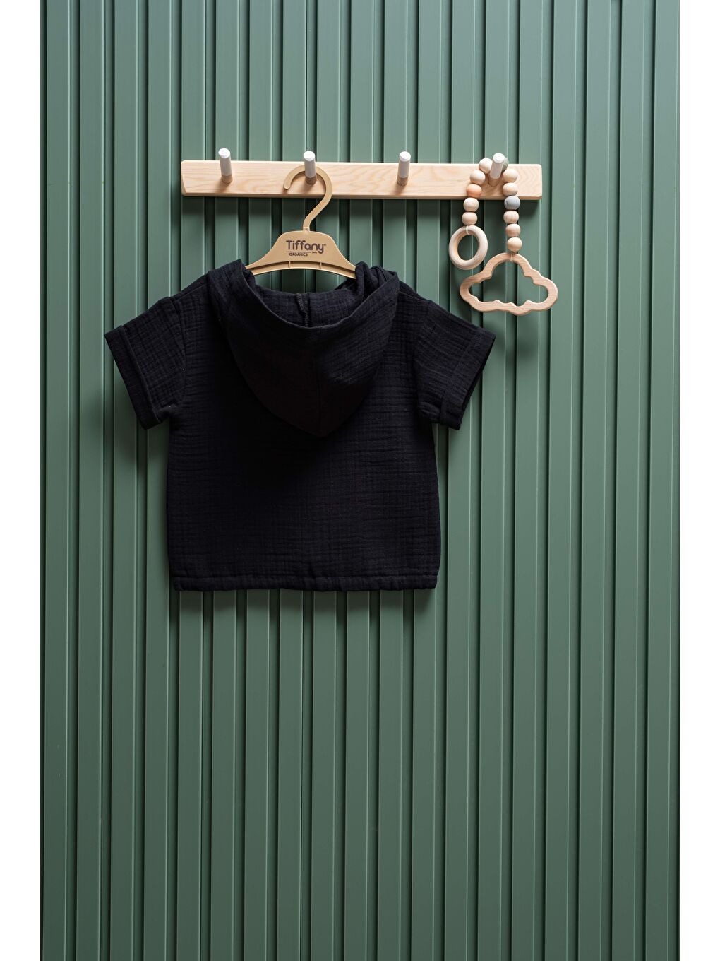 Siyah Unisex Müslin Kapüşonlu Tişört 6 Ay 3 Yaş %100 Pamuk-1