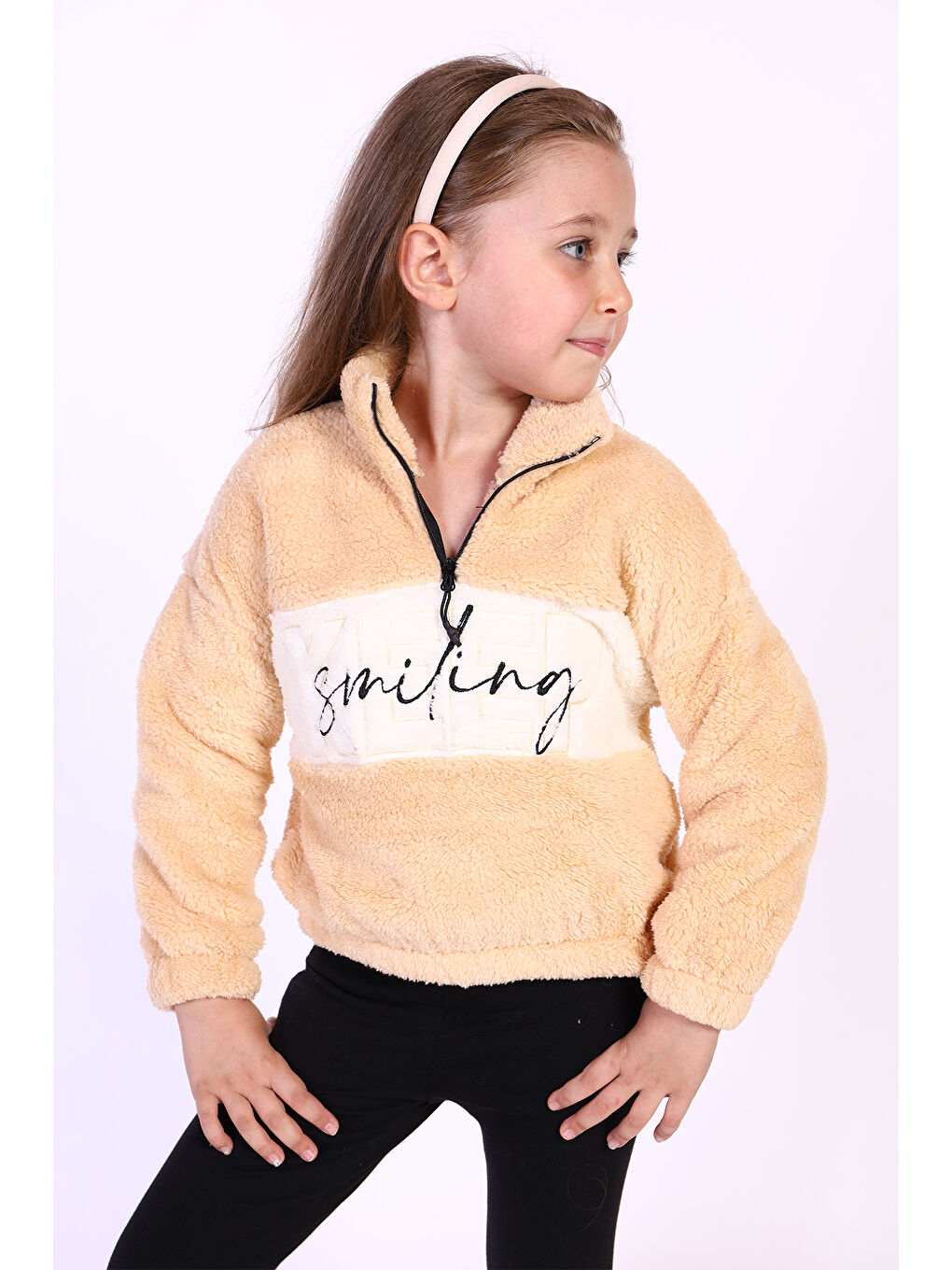 Toontoykids Bej Kız Çocuk Nakışlı Pelüş Sweatshirt