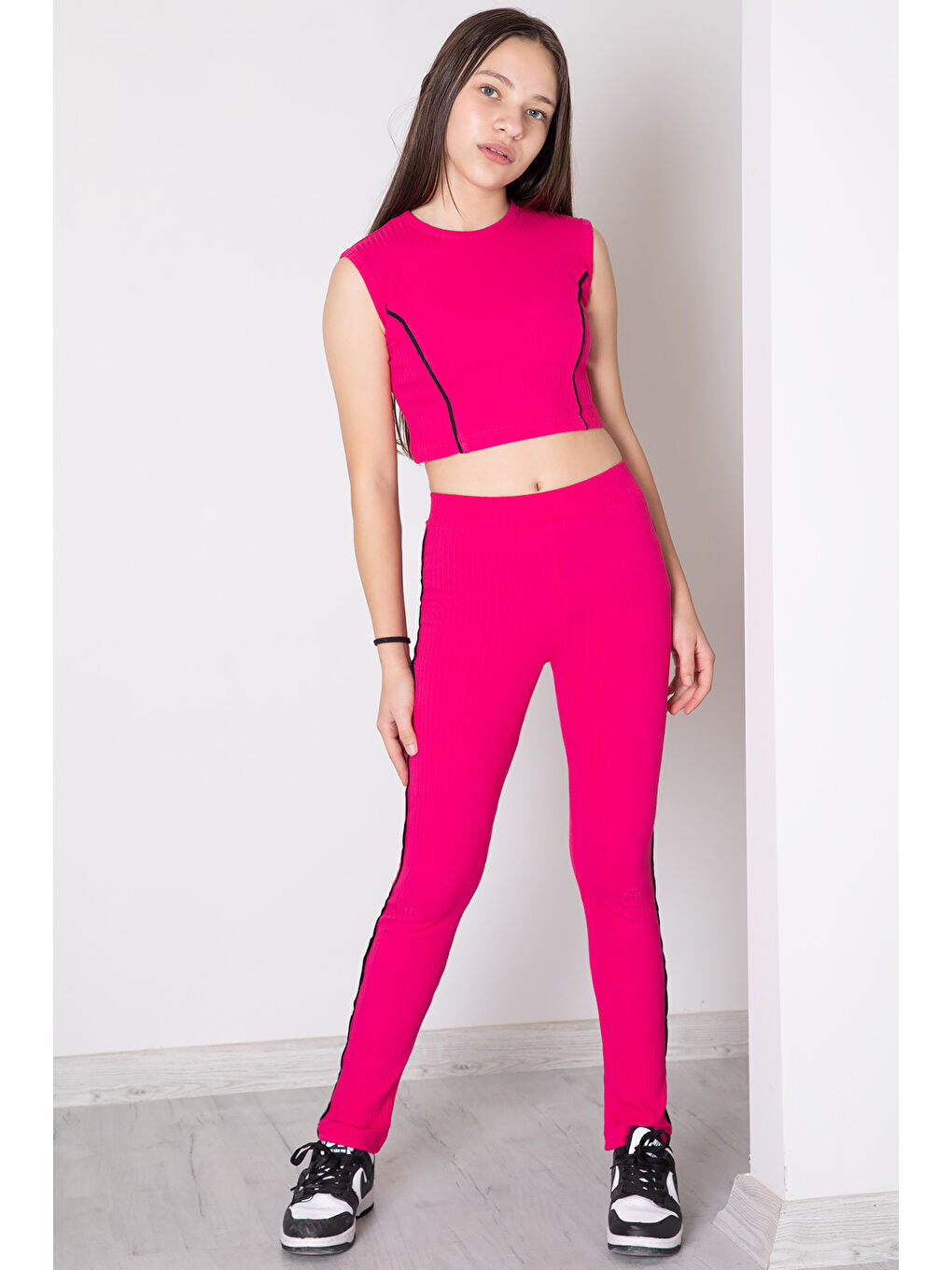 Fuşya Kız Çocuk Tatylı Croplu 2'li Takım 20244