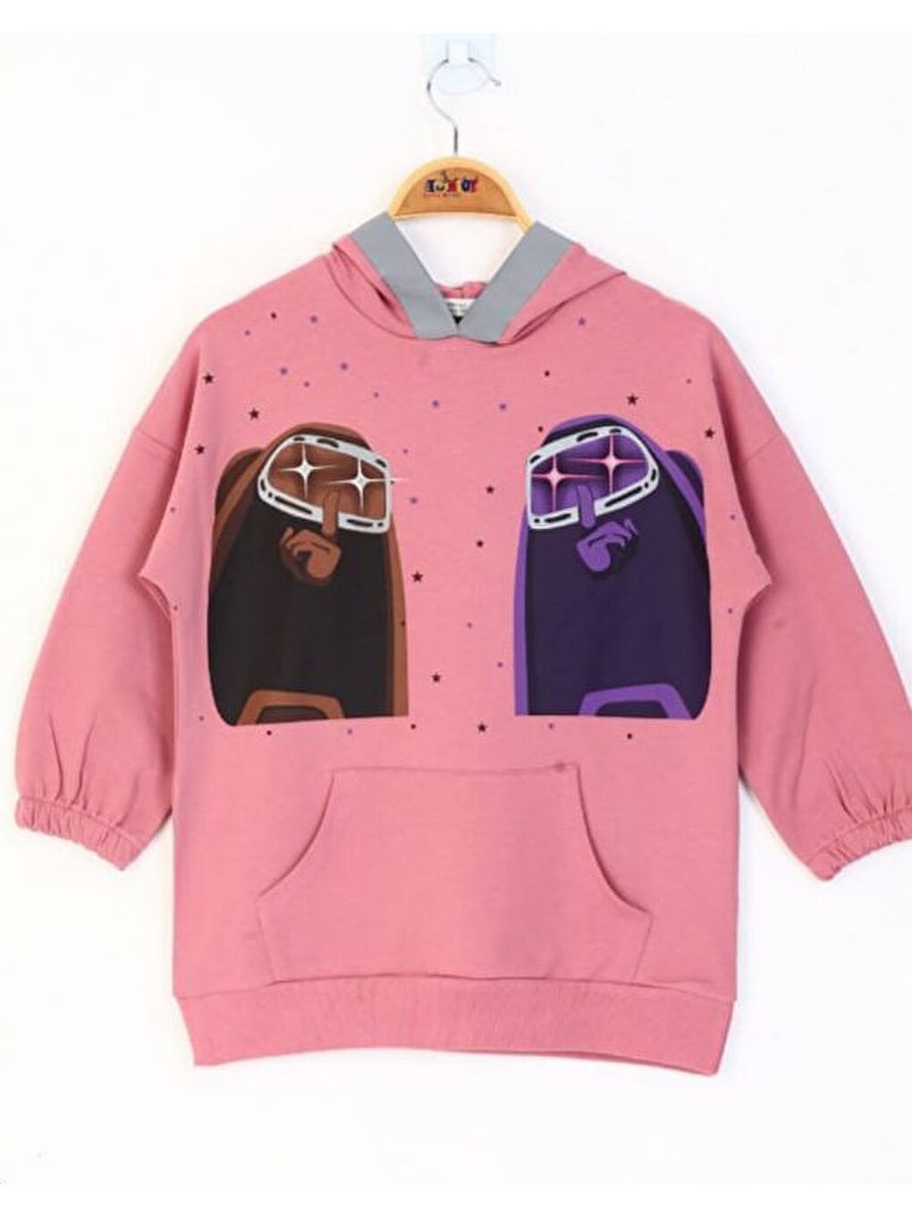 Pembe Kız Çocuk Robot Reflektörlü Baskılı Sweatshirt