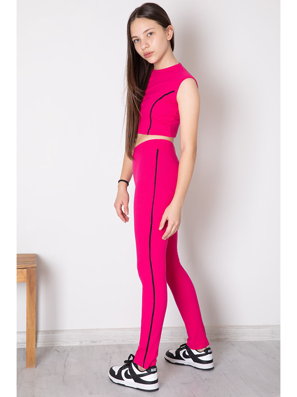 Fuşya Kız Çocuk Tatylı Croplu 2'li Takım 20244-1