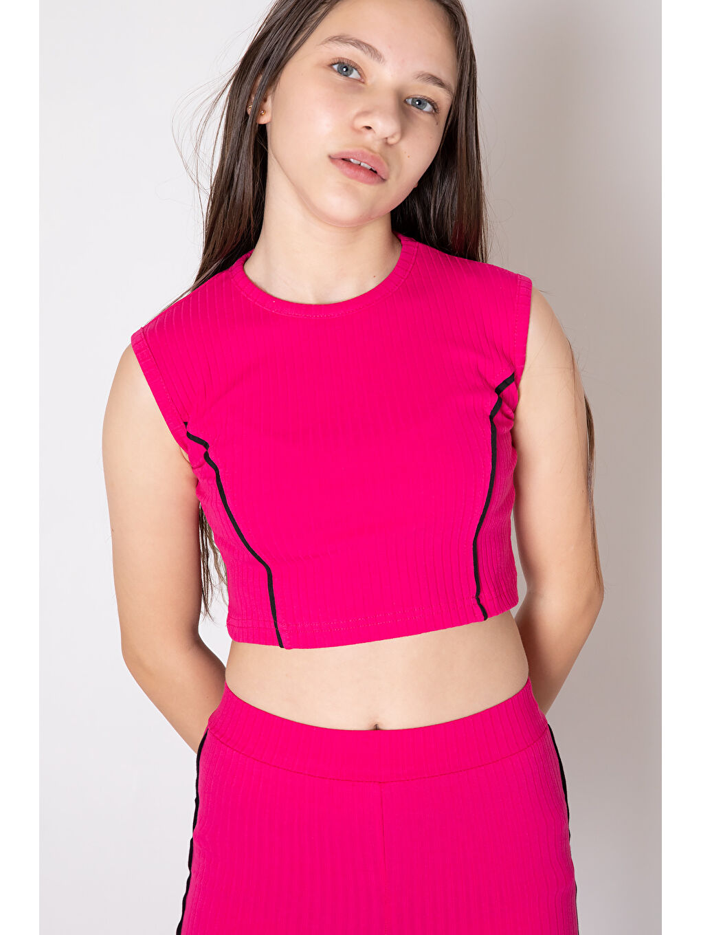 Fuşya Kız Çocuk Tatylı Croplu 2'li Takım 20244-2