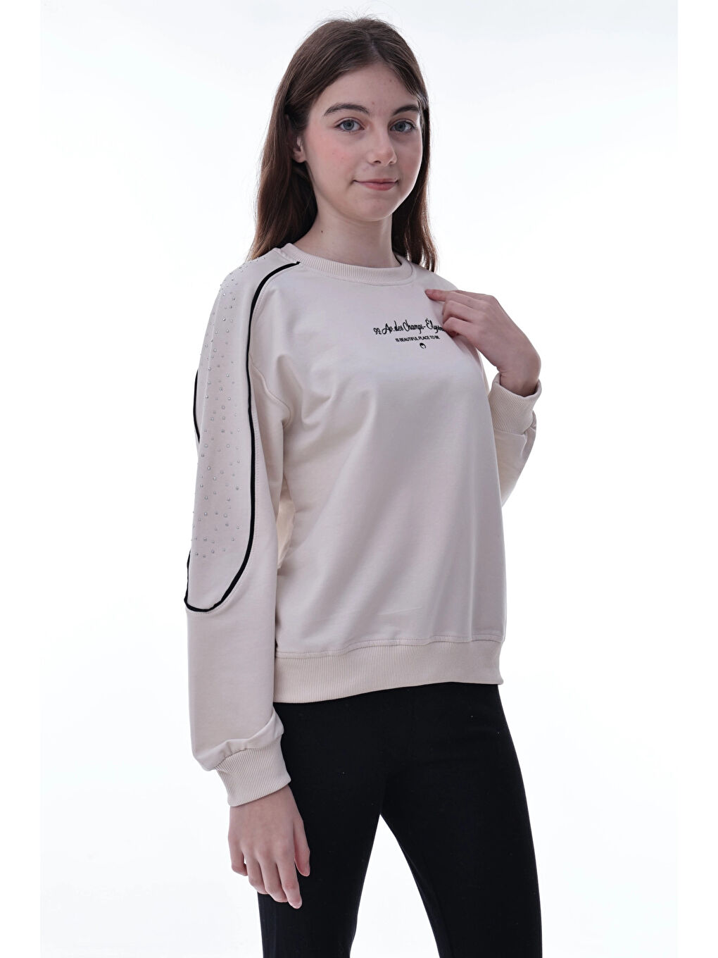 Bej Kolu Biyeli Baskılı Kız Çocuk Sweat 2012-2