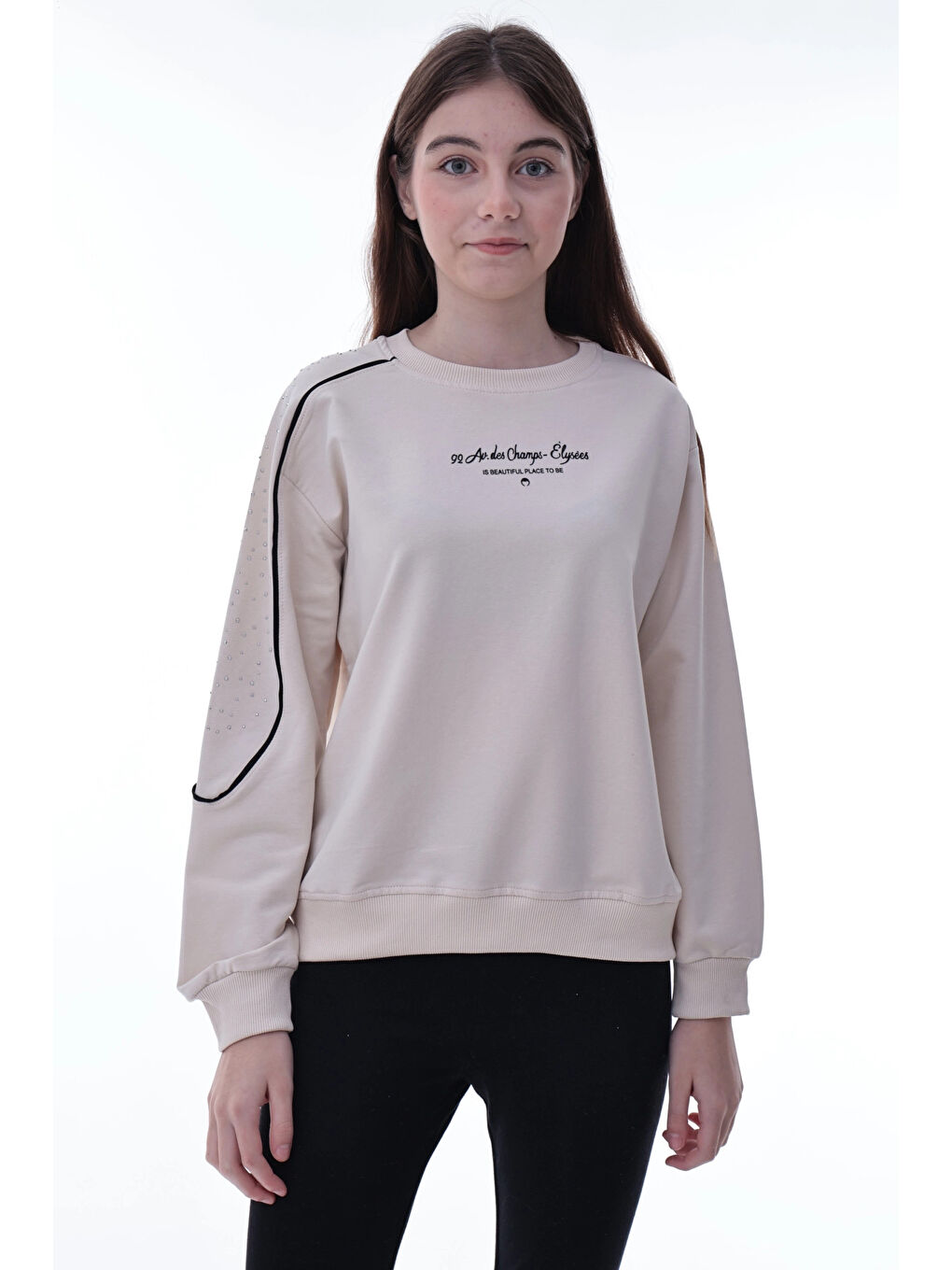 Bej Kolu Biyeli Baskılı Kız Çocuk Sweat 2012-4