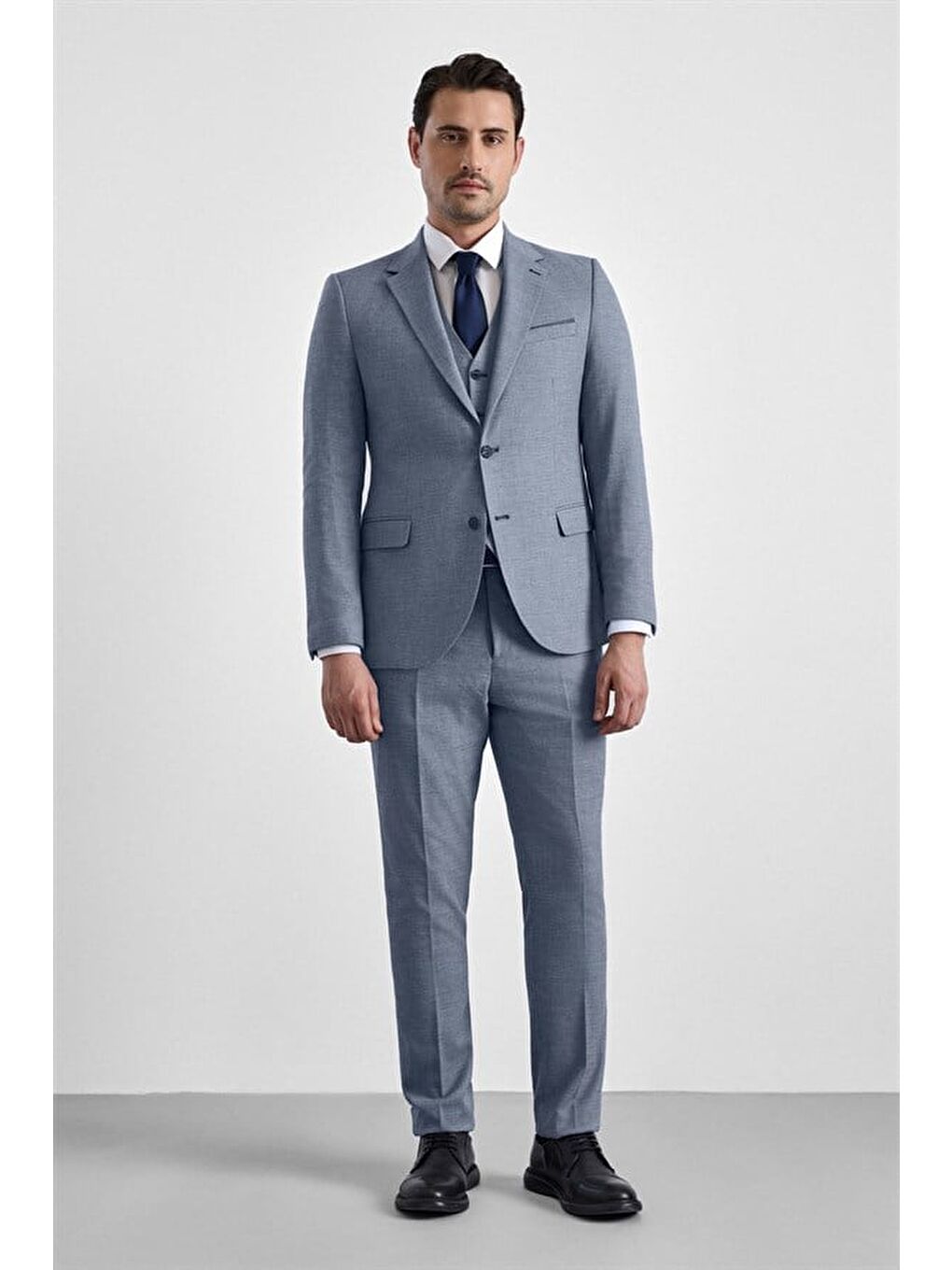 Parlament Mavi Slim Mono Yaka 6 Drop Yelekli Takım Elbise