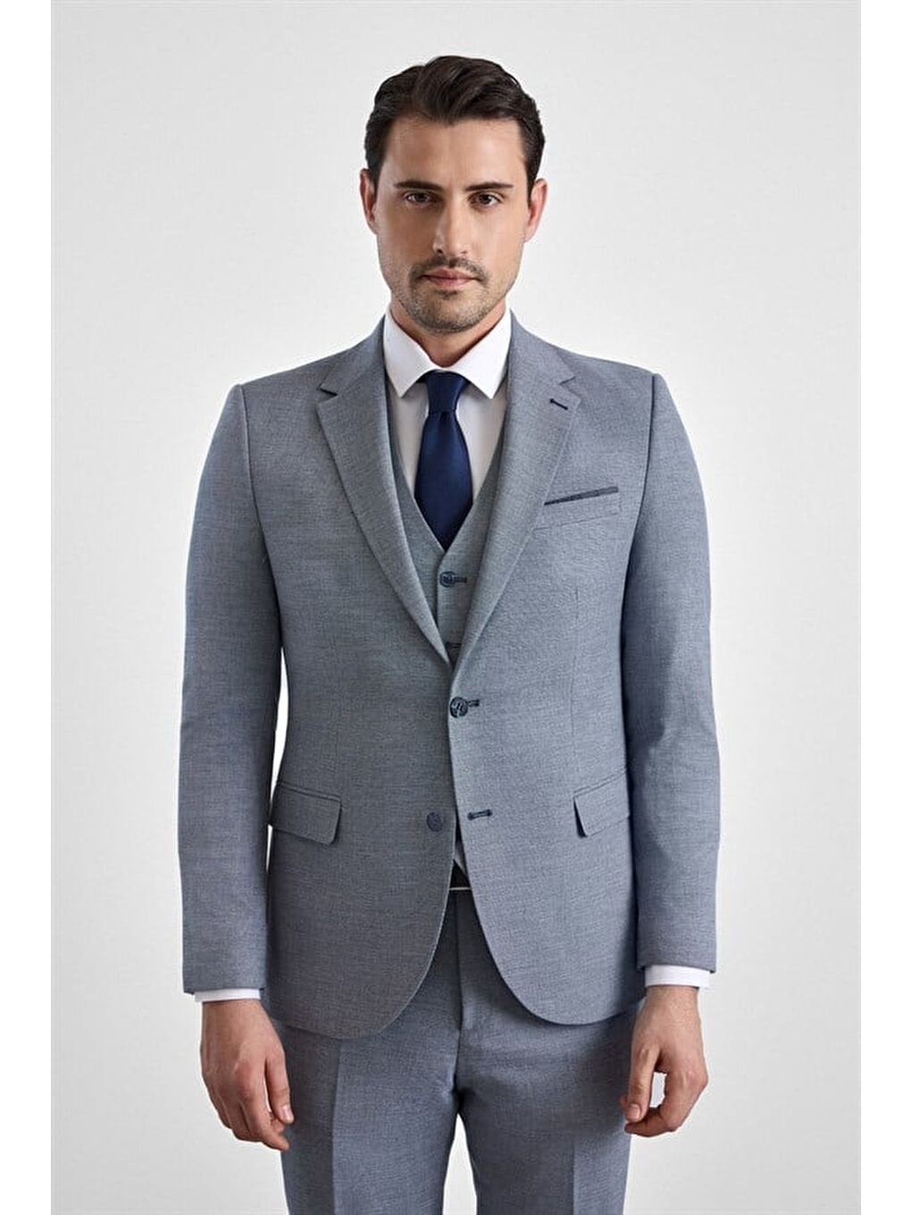 Parlament Mavi Slim Mono Yaka 6 Drop Yelekli Takım Elbise-1