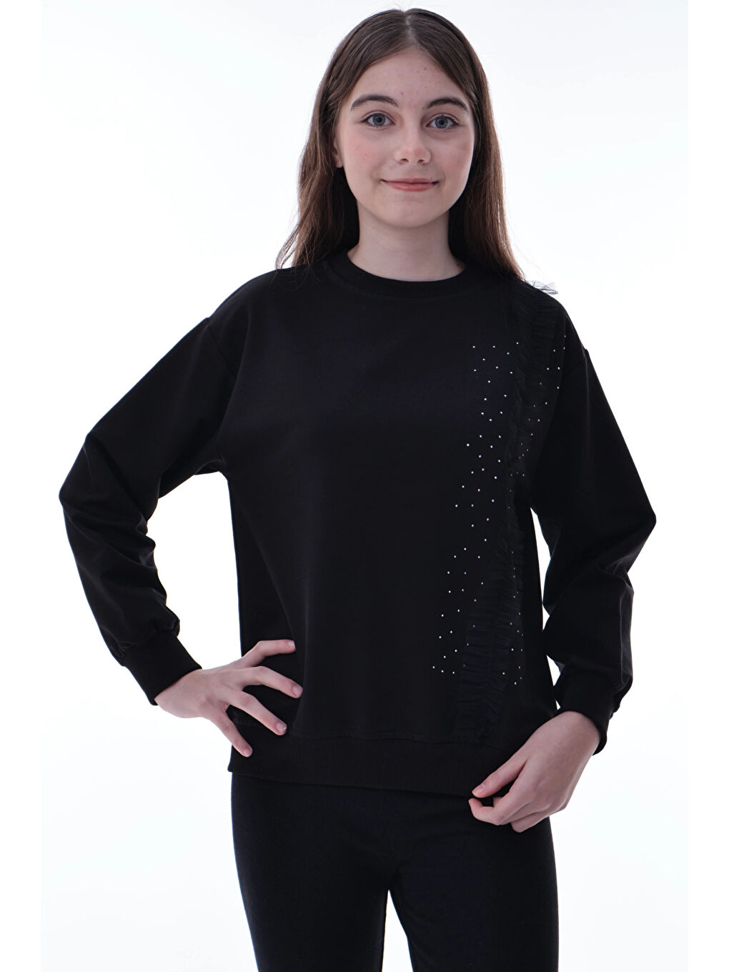 Siyah Taş Detaylı Kız Çocuk Sweat 2011-1