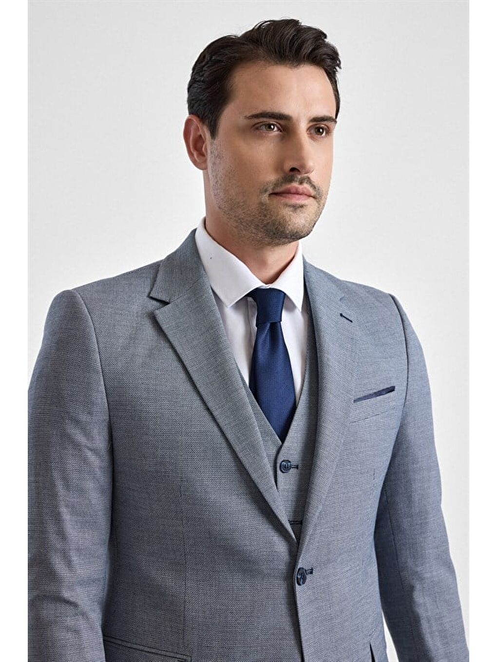 Parlament Mavi Slim Mono Yaka 6 Drop Yelekli Takım Elbise-2