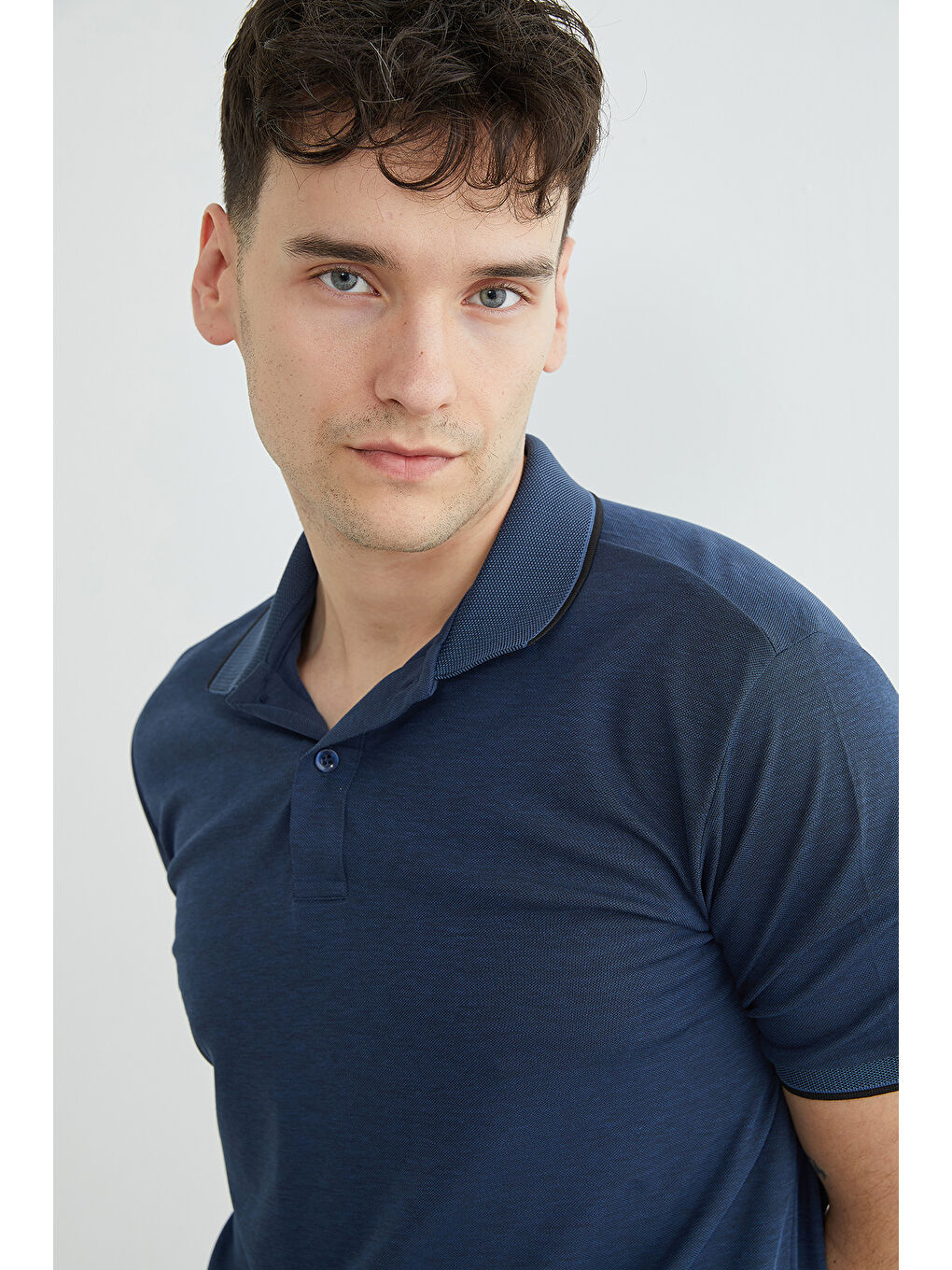 Lacivert Ribanalı Polo Yaka Tişört-1