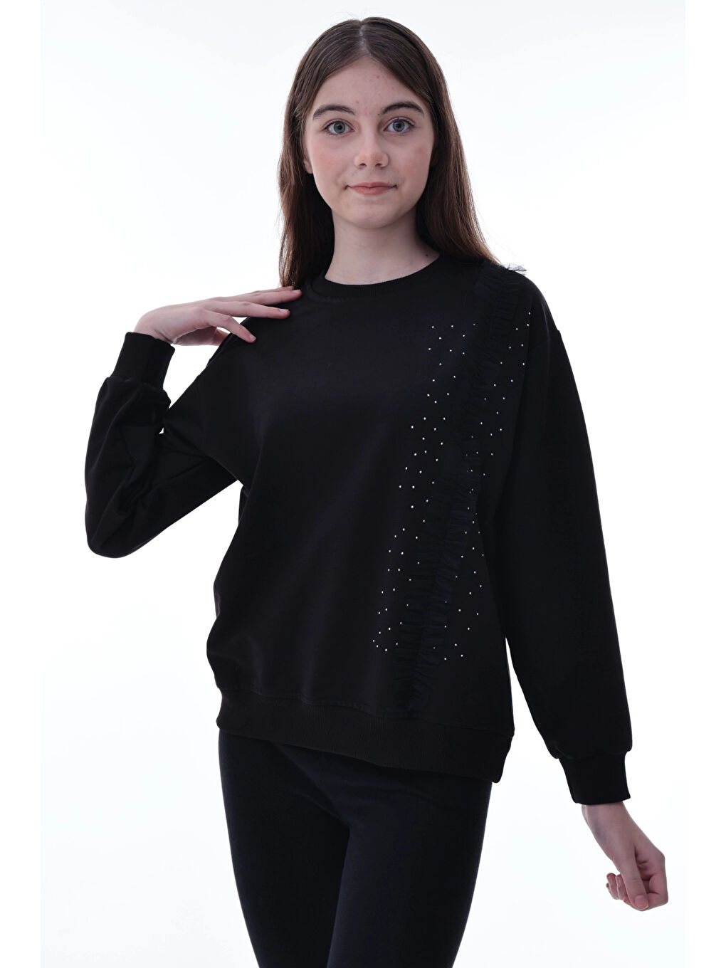 Siyah Taş Detaylı Kız Çocuk Sweat 2011-2