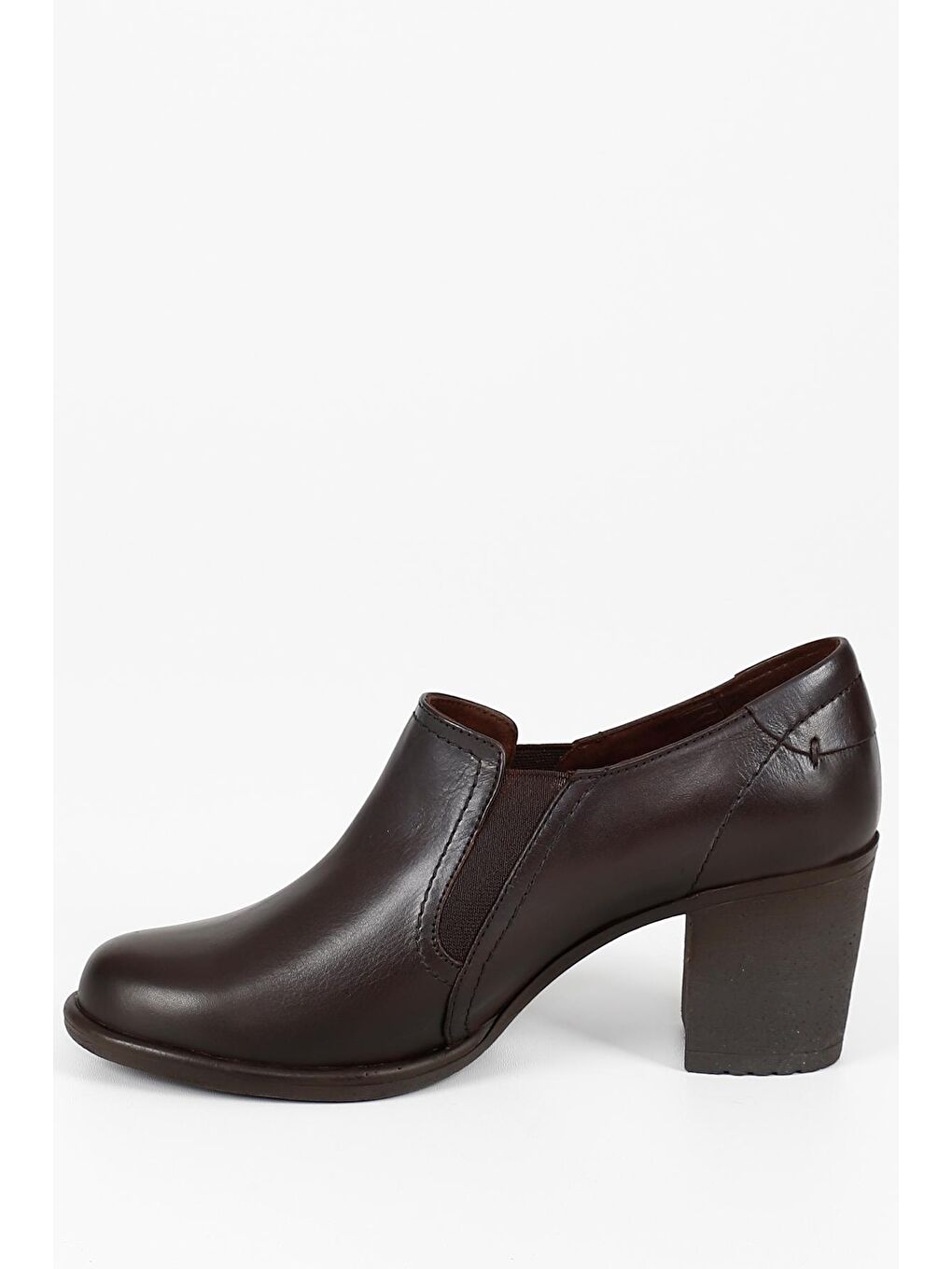 Kahverengi KAHVERENGİ  Hakiki Deri Yuvarlak Burun Kalın Orta Topuklu Kauçuk Taban Lastikli Kadın Ayakkabı 24038-5