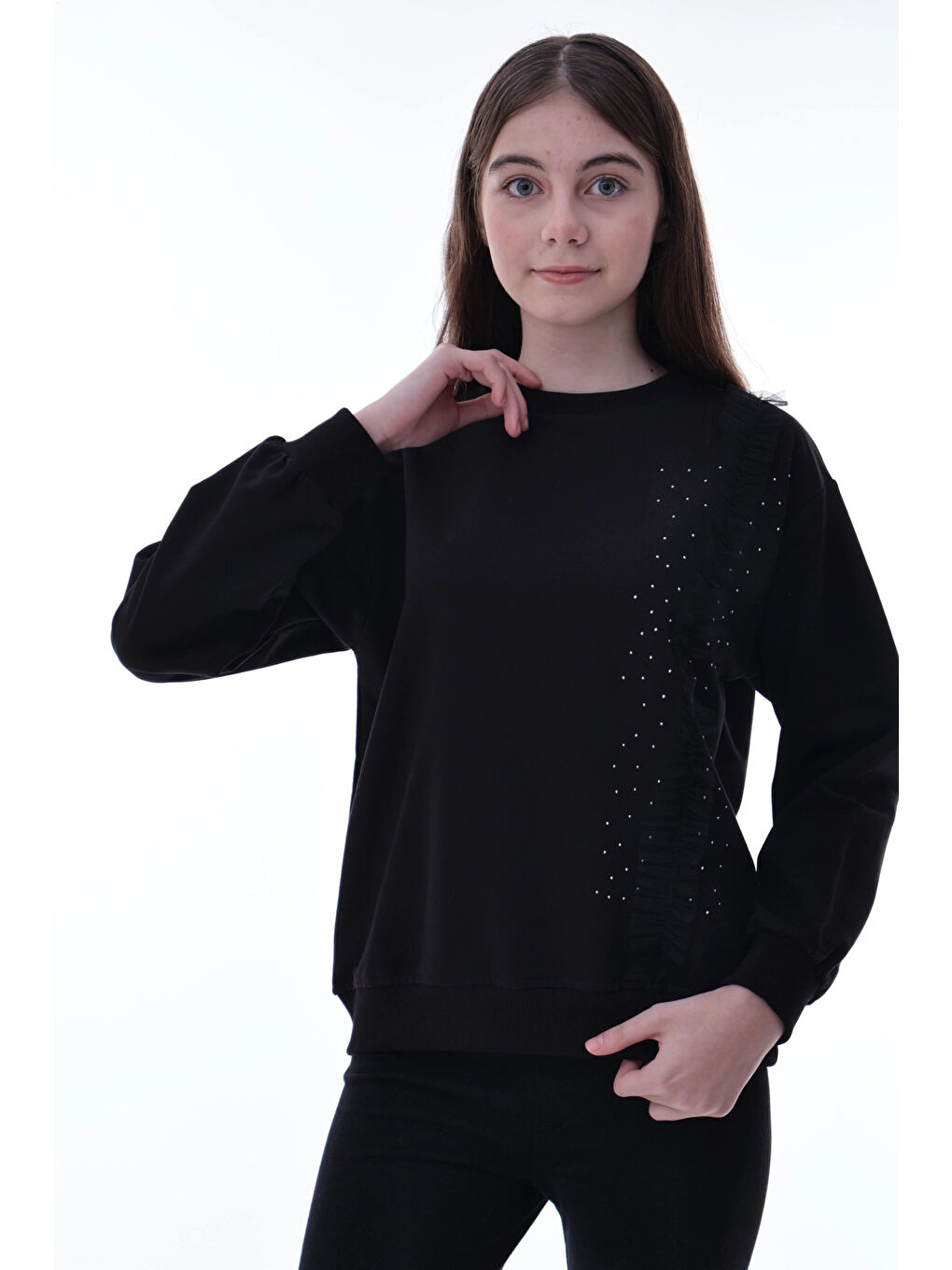 Siyah Taş Detaylı Kız Çocuk Sweat 2011-3