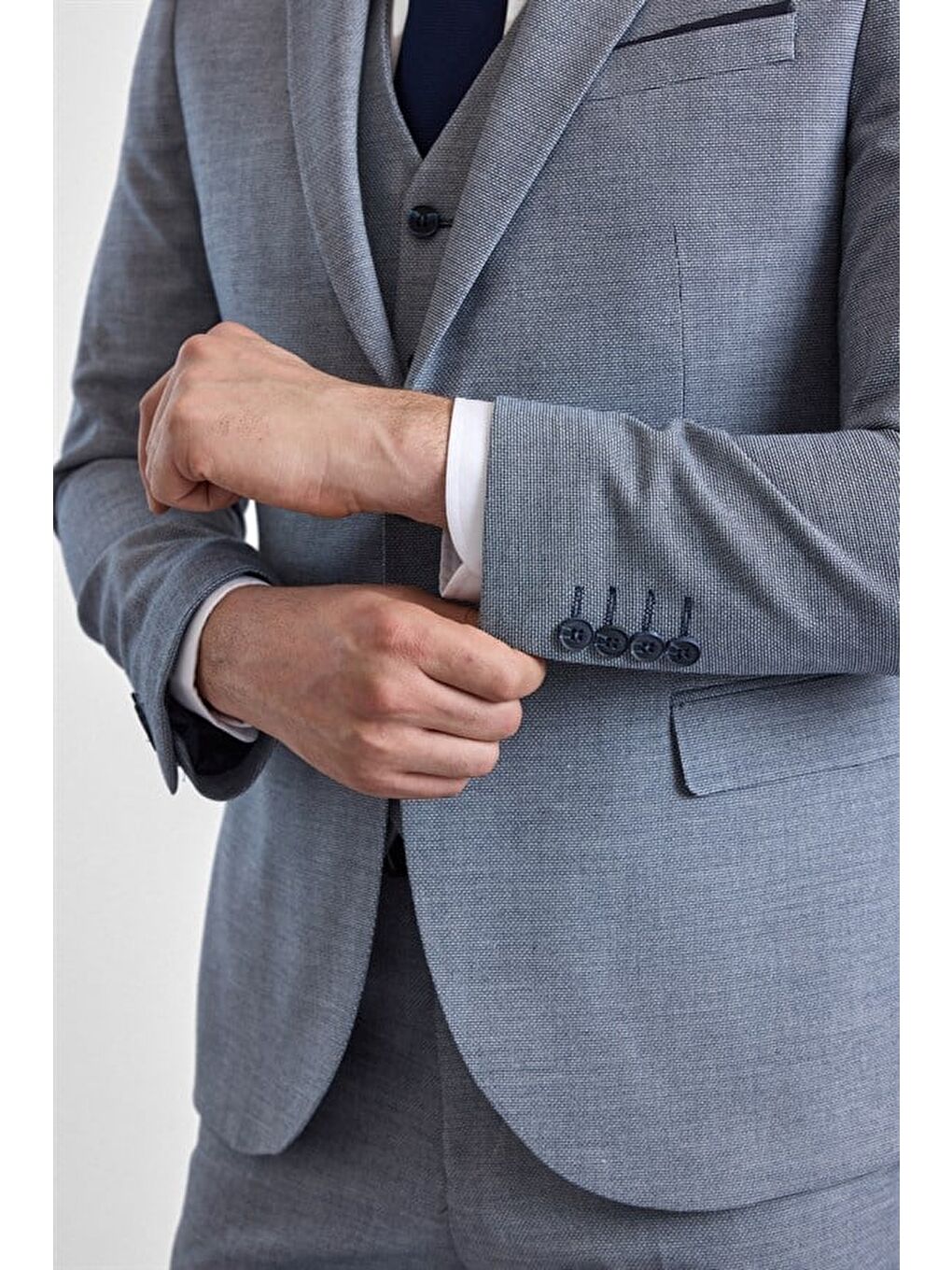 Parlament Mavi Slim Mono Yaka 6 Drop Yelekli Takım Elbise-3