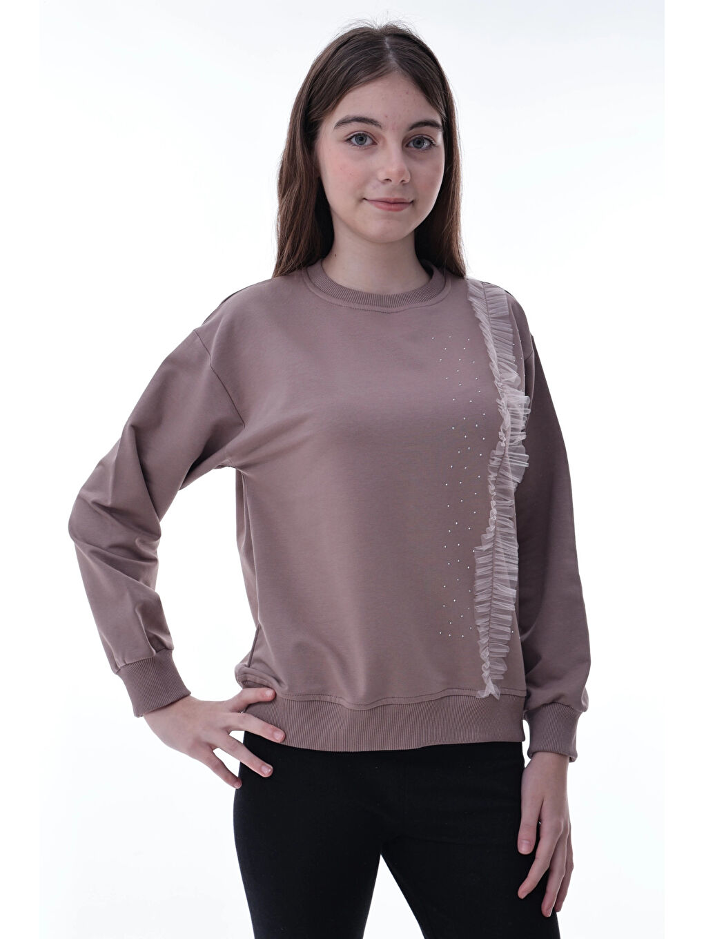 Kahverengi Taş Detaylı Kız Çocuk Sweat 2011