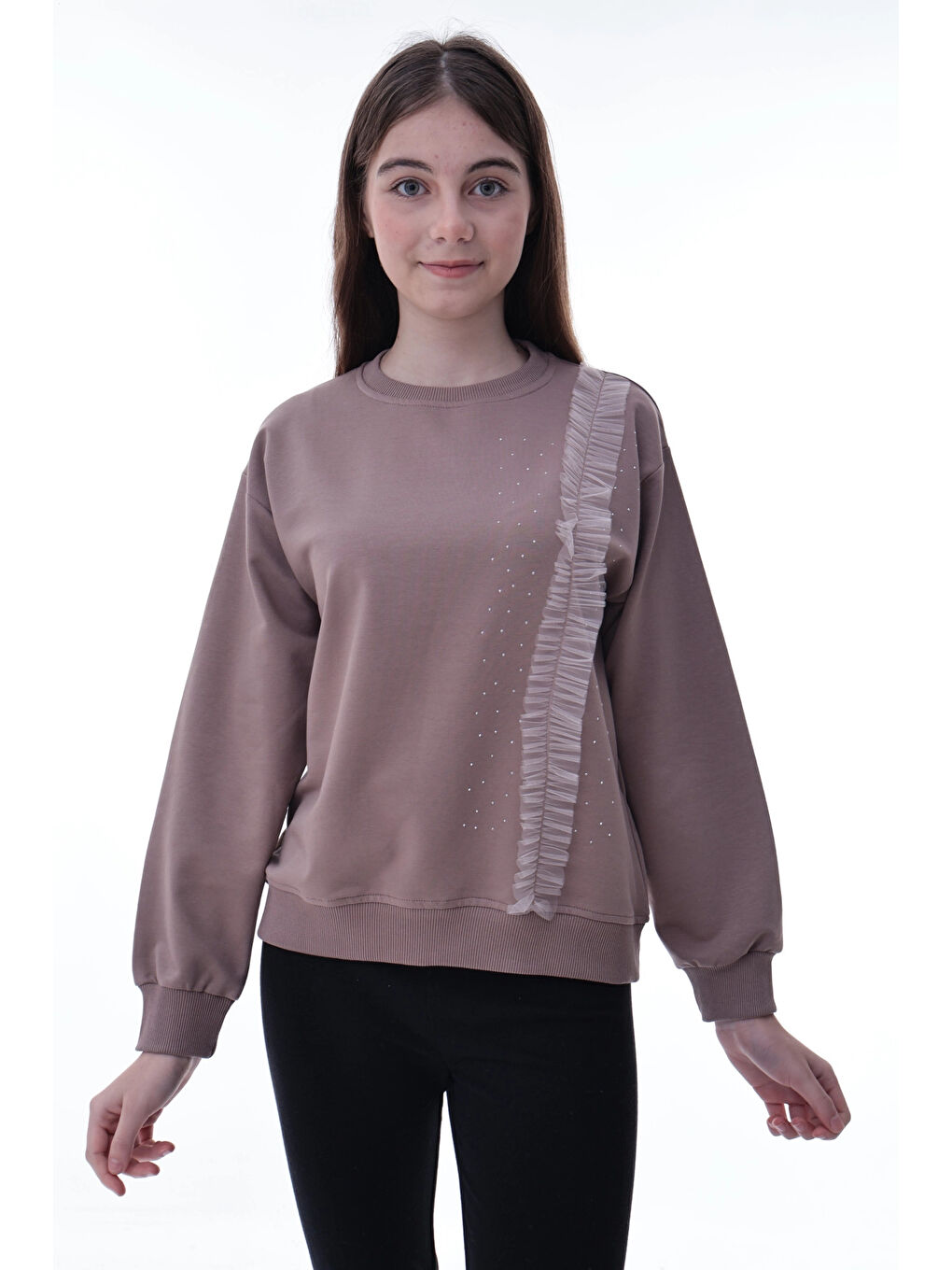 Kahverengi Taş Detaylı Kız Çocuk Sweat 2011-2
