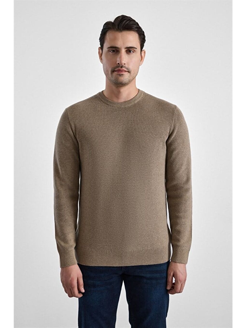 Kahverengi Sütlü Kahve Regular Bisiklet Yaka Kazak