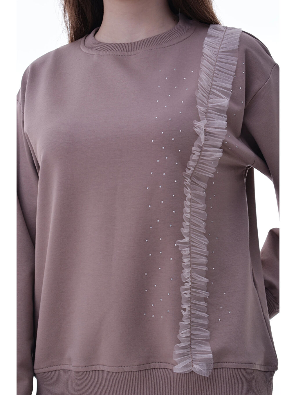 Kahverengi Taş Detaylı Kız Çocuk Sweat 2011-3