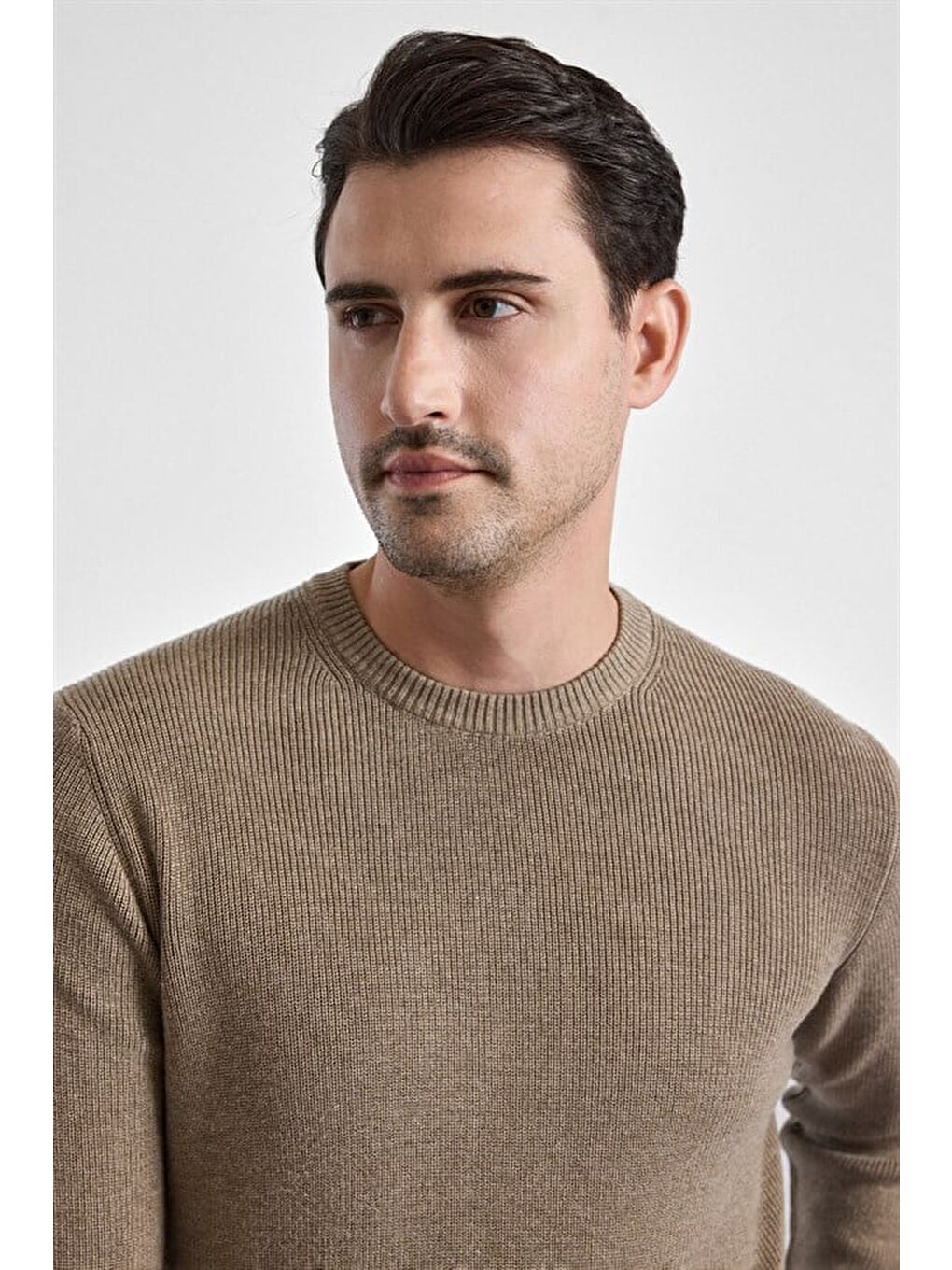 Kahverengi Sütlü Kahve Regular Bisiklet Yaka Kazak-1