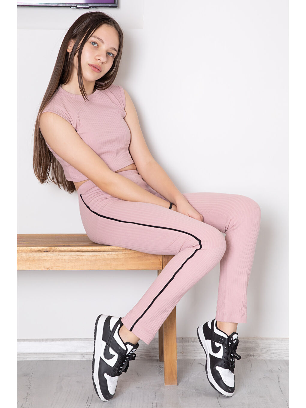 Pembe Gül Kurusu Kız Çocuk Tatylı Croplu 2'li Takım 20248-1