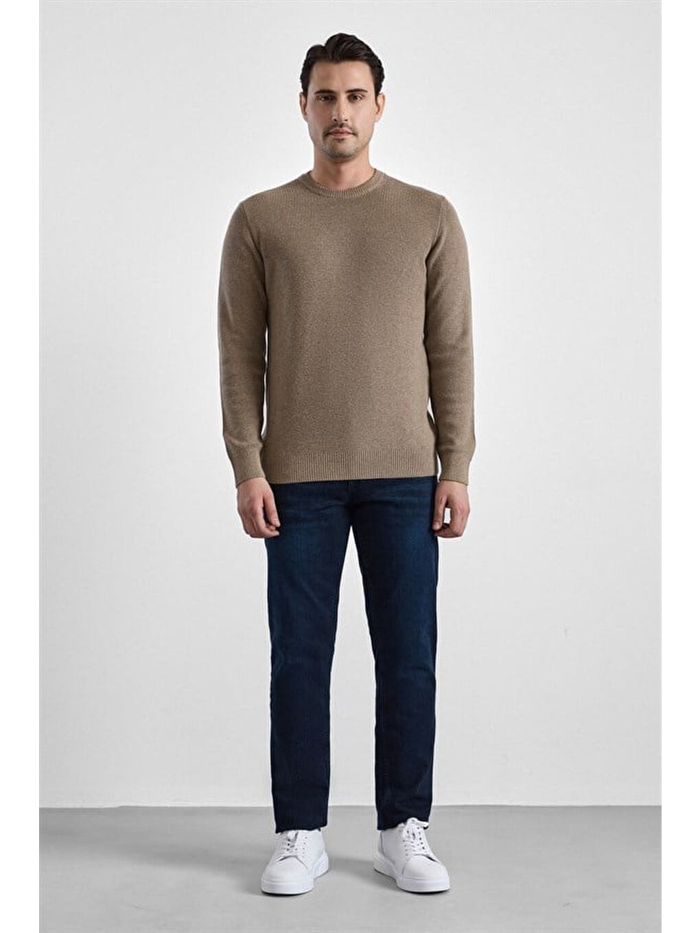 Kahverengi Sütlü Kahve Regular Bisiklet Yaka Kazak-2